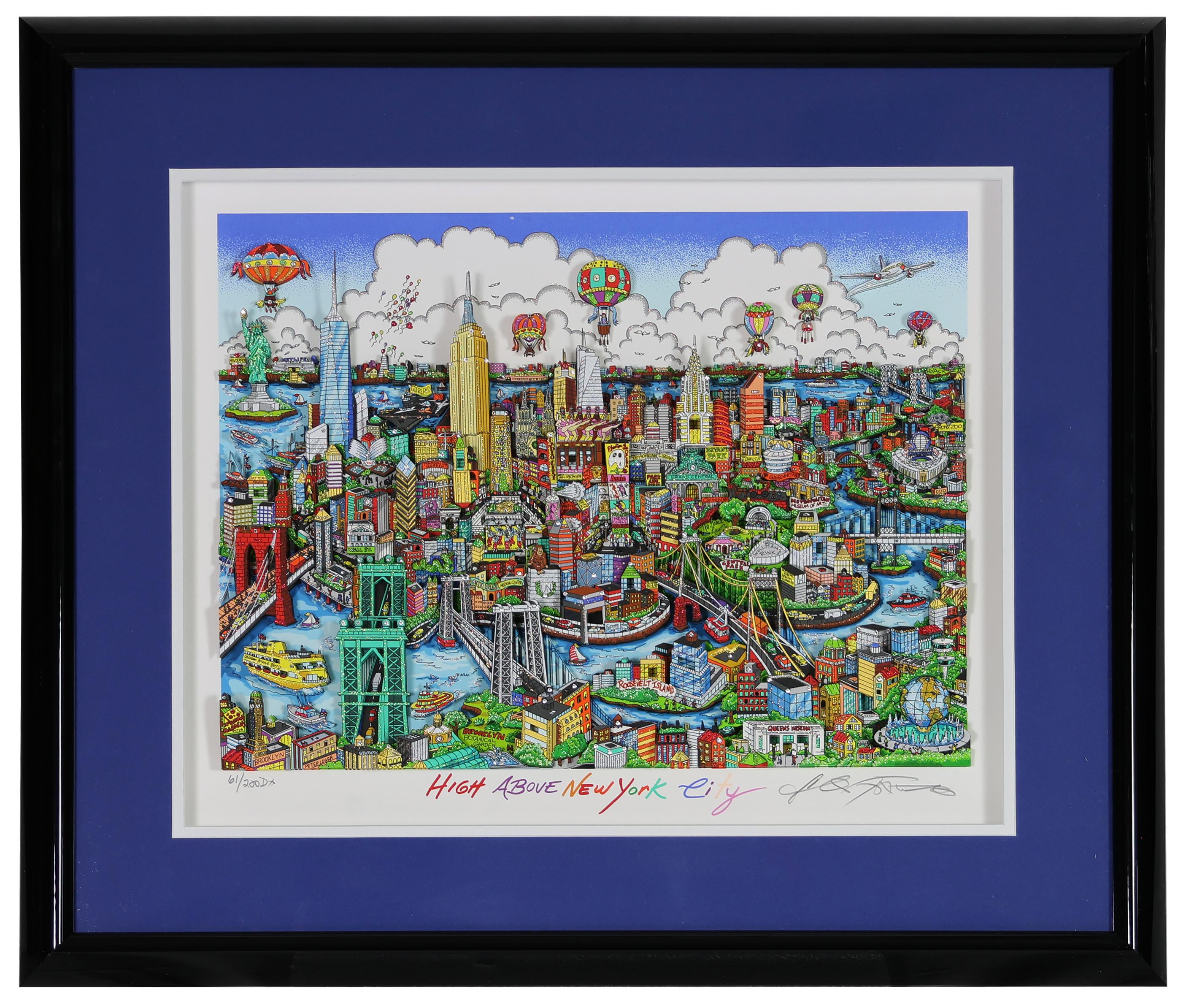 Charles Fazzino LE "High Above New York City" Custom Framed 3-D Pop Art Serigraph at PristineAuction.com Charles Fazzino LE "High Above New York City" Custom Framed 3-D Pop Art Serigraph at PristineAuction.com