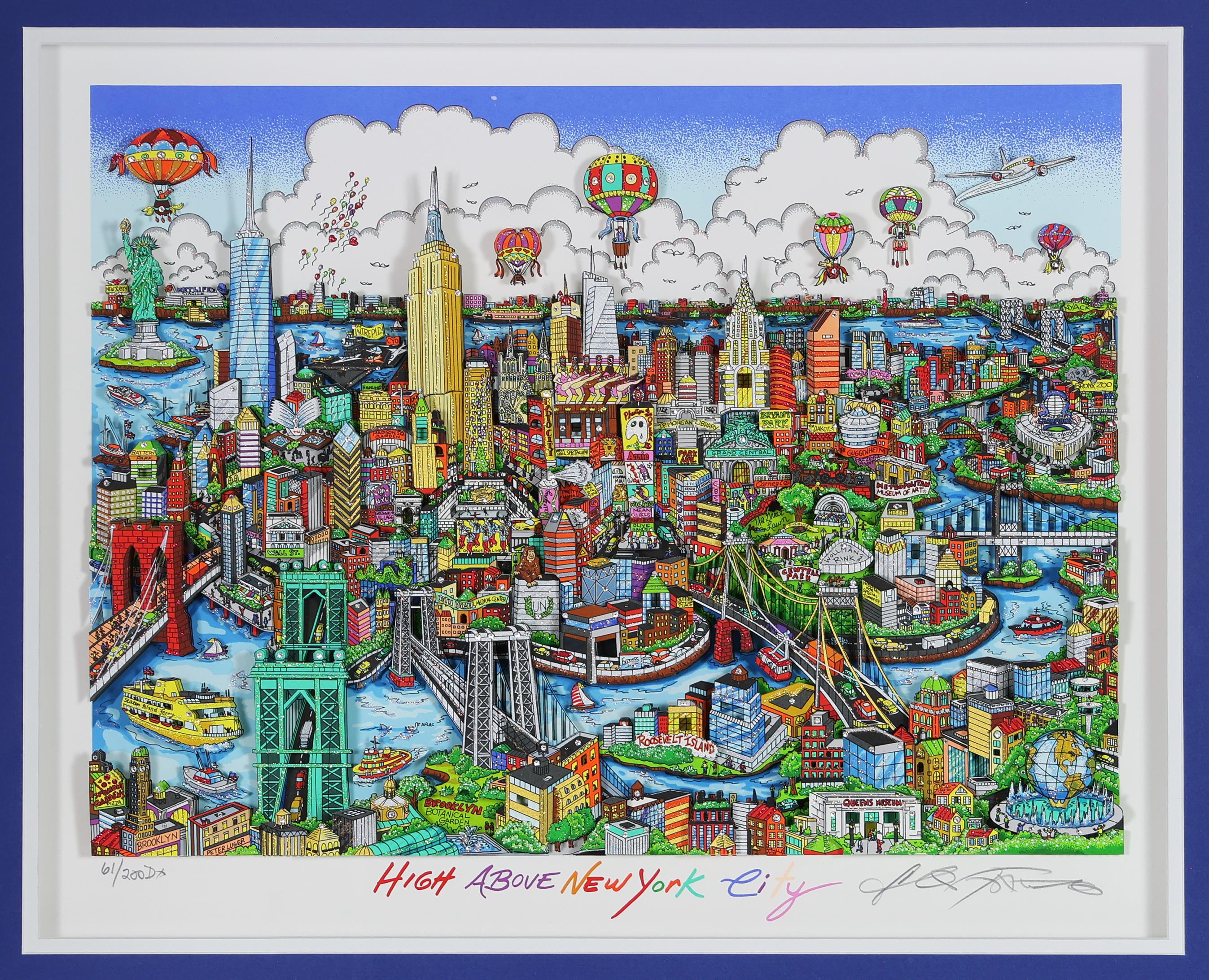 Charles Fazzino LE "High Above New York City" Custom Framed 3-D Pop Art Serigraph at PristineAuction.com Charles Fazzino LE "High Above New York City" Custom Framed 3-D Pop Art Serigraph at PristineAuction.com
