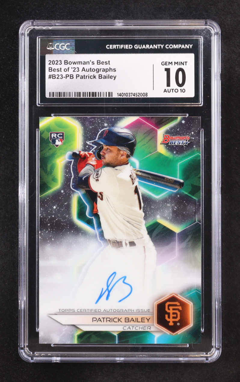 Patrick Bailey 2023 Bowman's Best Of '23 Autographs #B23-PB RC (CGC 10 | Autograph Graded CGC 10) at PristineAuction.com Patrick Bailey 2023 Bowman's Best Of '23 Autographs #B23-PB RC (CGC 10 | Autograph Graded CGC 10) at PristineAuction.com