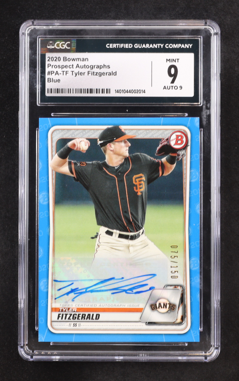 Tyler Fitzgerald 2020 Bowman Prospect Blue Autographs #PA-TF RC #075/150 (CGC 9 | Autograph Graded CGC 9) at PristineAuction.com Tyler Fitzgerald 2020 Bowman Prospect Blue Autographs #PA-TF RC #075/150 (CGC 9 | Autograph Graded CGC 9) at PristineAuction.com