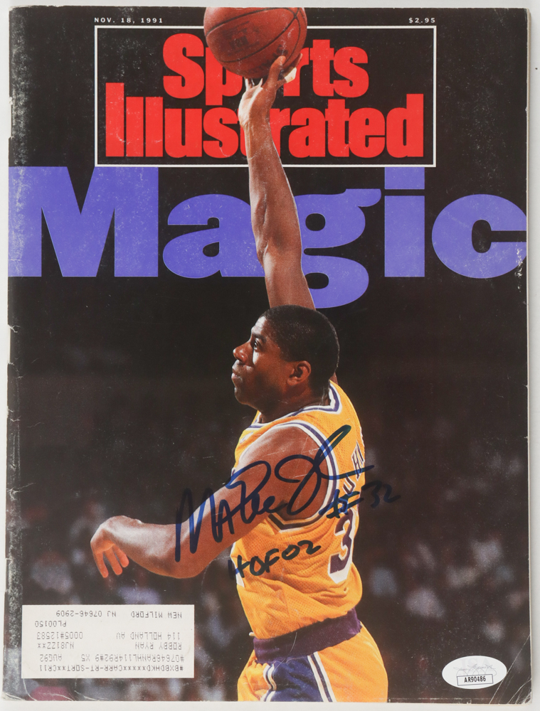 Magic Johnson Signed 1991 Sports Illustrated Magazine Inscribed "HOF 02" (JSA) at PristineAuction.com Magic Johnson Signed 1991 Sports Illustrated Magazine Inscribed "HOF 02" (JSA) at PristineAuction.com