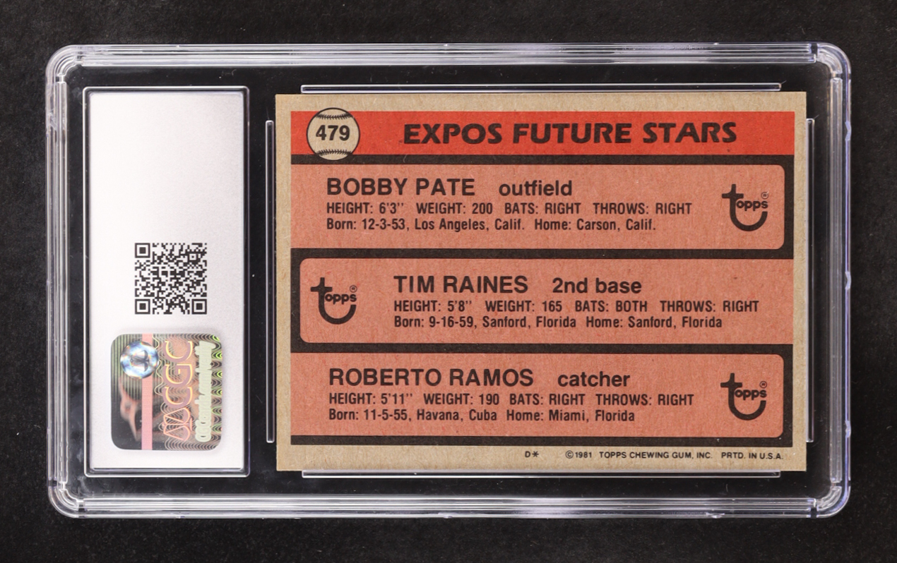 Tim Raines / Roberto Ramos / Bobby Pate 1981 Topps Expos Future Stars #479 RC (CGC 8.5) at PristineAuction.com Tim Raines / Roberto Ramos / Bobby Pate 1981 Topps Expos Future Stars #479 RC (CGC 8.5) at PristineAuction.com