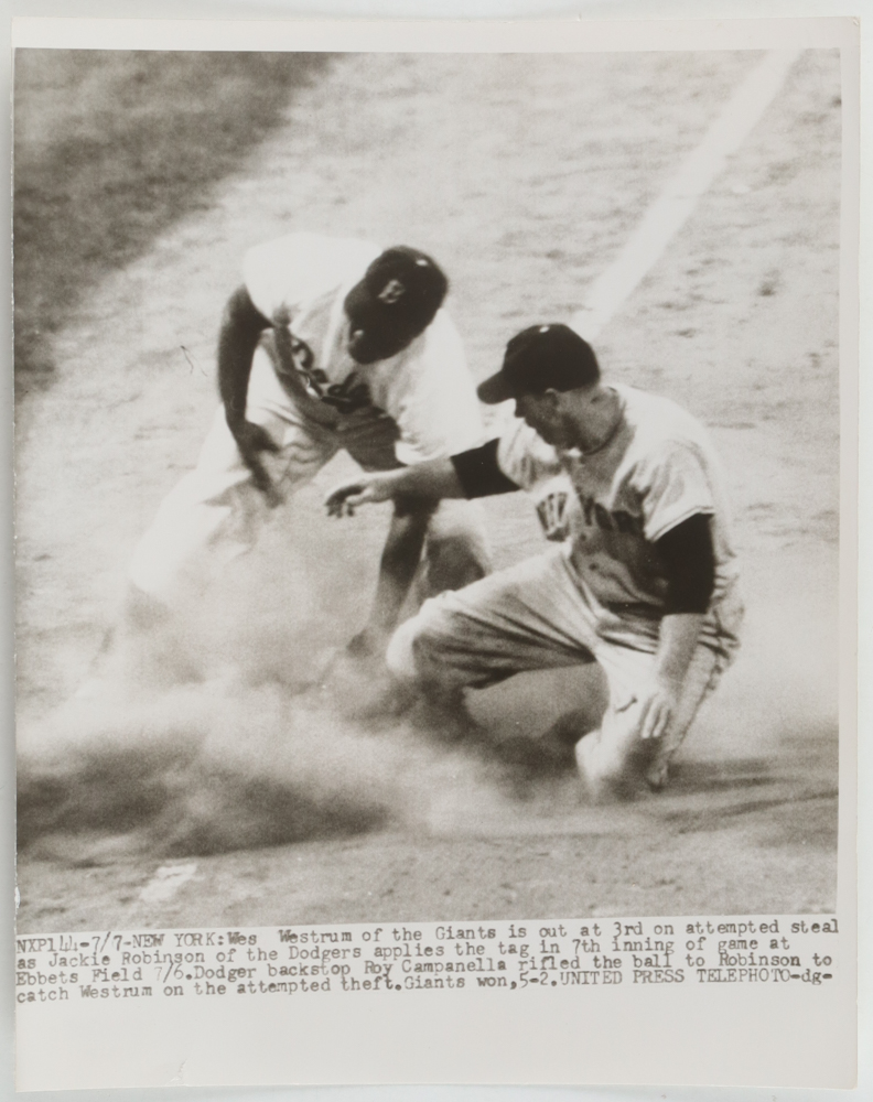 1950s Authentic Jackie Robinson Dodgers Wire Photo (PSA) at PristineAuction.com 1950s Authentic Jackie Robinson Dodgers Wire Photo (PSA) at PristineAuction.com
