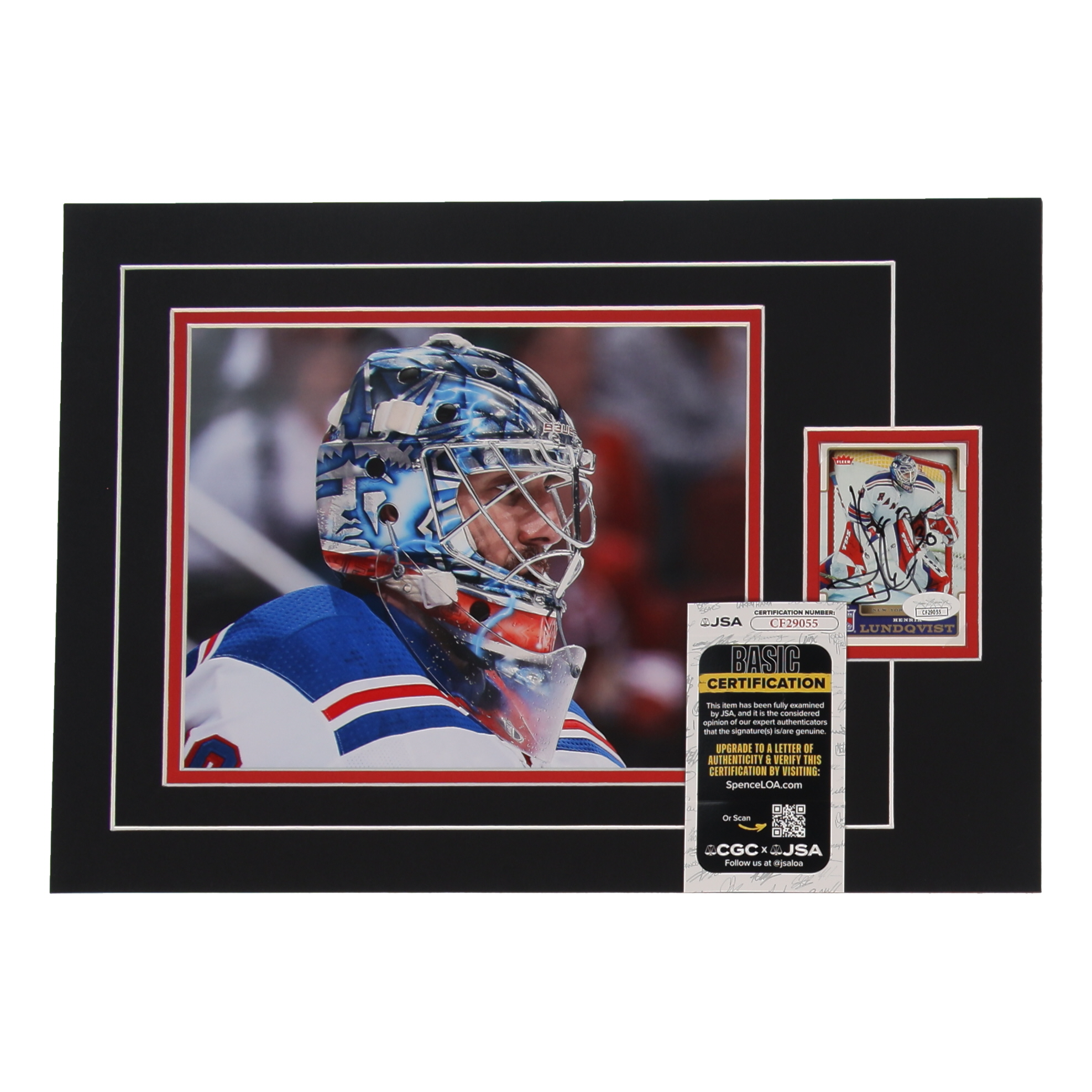 Henrik Lundqvist Signed 12x17 Custom Matted Sports Card Display with Photo (JSA) at PristineAuction.com Henrik Lundqvist Signed 12x17 Custom Matted Sports Card Display with Photo (JSA) at PristineAuction.com
