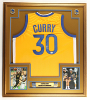 Stephen Curry Signed Custom Framed Jersey Display with (4) Finals Pins (JSA) at PristineAuction.com