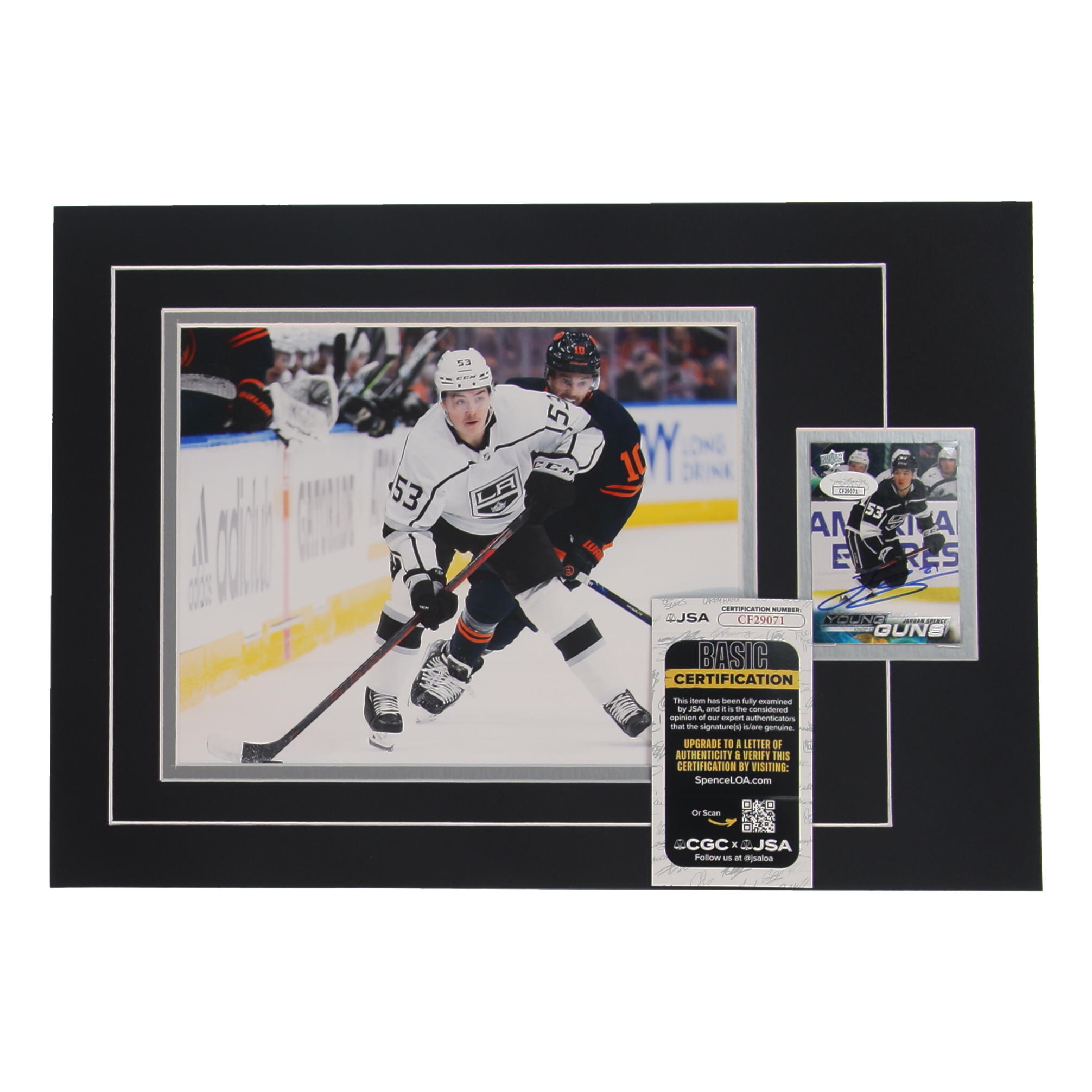 Jordan Spence Signed 12x17 Custom Matted Sports Rookie Card Display with Photo (JSA) at PristineAuction.com Jordan Spence Signed 12x17 Custom Matted Sports Rookie Card Display with Photo (JSA) at PristineAuction.com