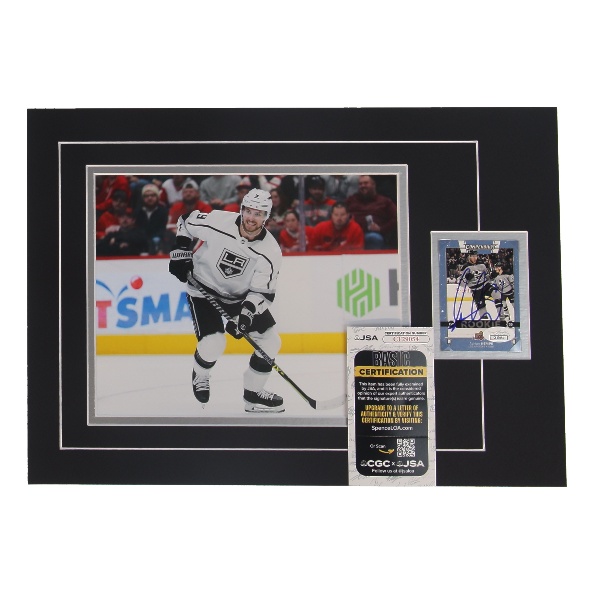 Adrian Kempe Signed 12x17 Custom Matted Sports Card Display with Photo (JSA) at PristineAuction.com Adrian Kempe Signed 12x17 Custom Matted Sports Card Display with Photo (JSA) at PristineAuction.com