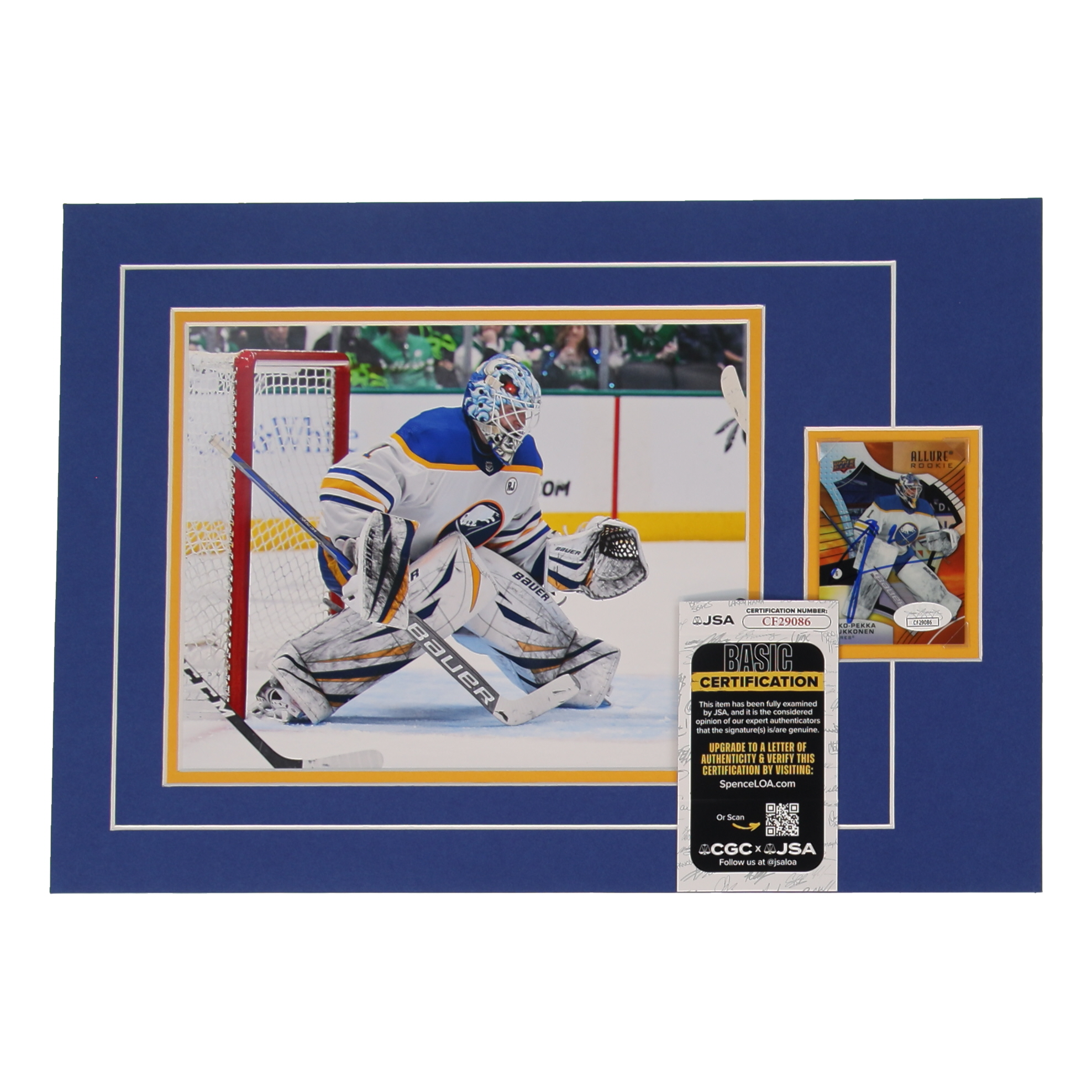 Ukko-Pekka Luukkonen Signed 12x17 Custom Matted Sports Rookie Card Display with Photo (JSA) at PristineAuction.com Ukko-Pekka Luukkonen Signed 12x17 Custom Matted Sports Rookie Card Display with Photo (JSA) at PristineAuction.com