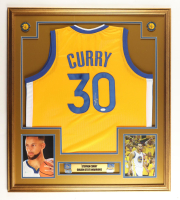 Stephen Curry Signed Custom Framed Jersey Display with (4) Finals Pins (JSA) at PristineAuction.com