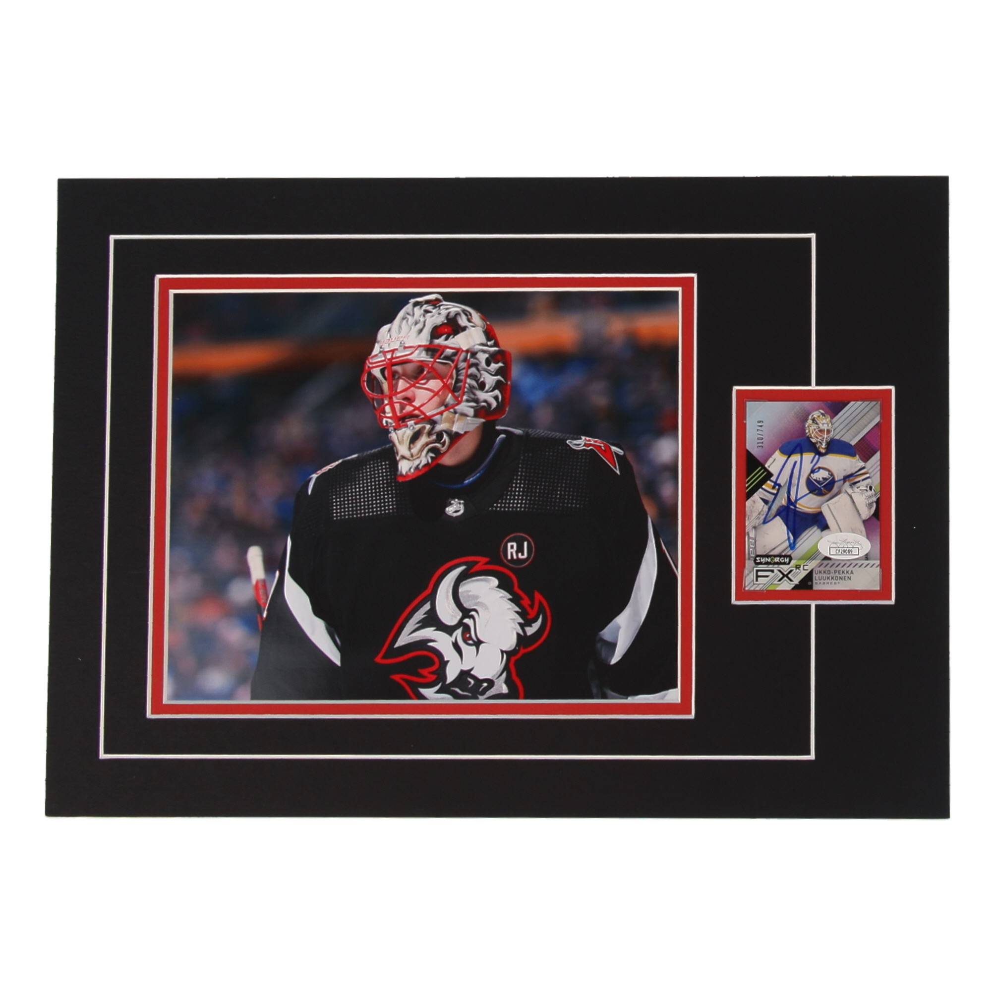 Ukko-Pekka Luukkonen Signed 12x17 Custom Matted Sports Rookie Card #310/749 Display with Photo (JSA) at PristineAuction.com Ukko-Pekka Luukkonen Signed 12x17 Custom Matted Sports Rookie Card #310/749 Display with Photo (JSA) at PristineAuction.com