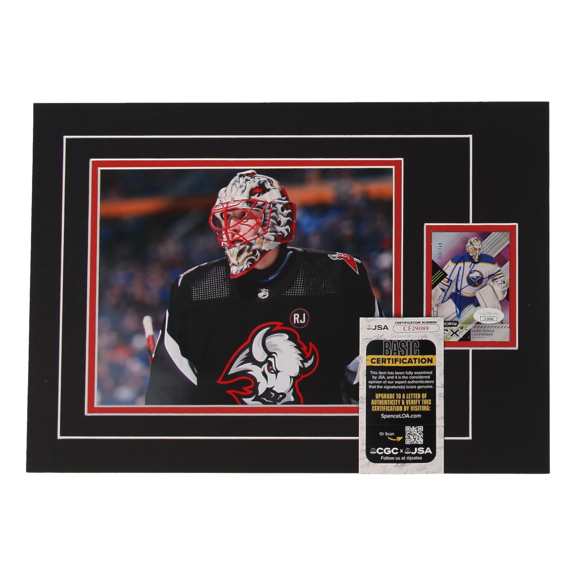 Ukko-Pekka Luukkonen Signed 12x17 Custom Matted Sports Rookie Card #310/749 Display with Photo (JSA) at PristineAuction.com Ukko-Pekka Luukkonen Signed 12x17 Custom Matted Sports Rookie Card #310/749 Display with Photo (JSA) at PristineAuction.com