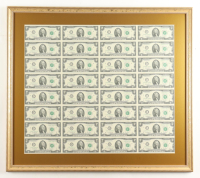 2013 U.S. $2 Dollar Bill Custom Framed Uncut Sheet Of (32) Bills with Title Plaque at PristineAuction.com