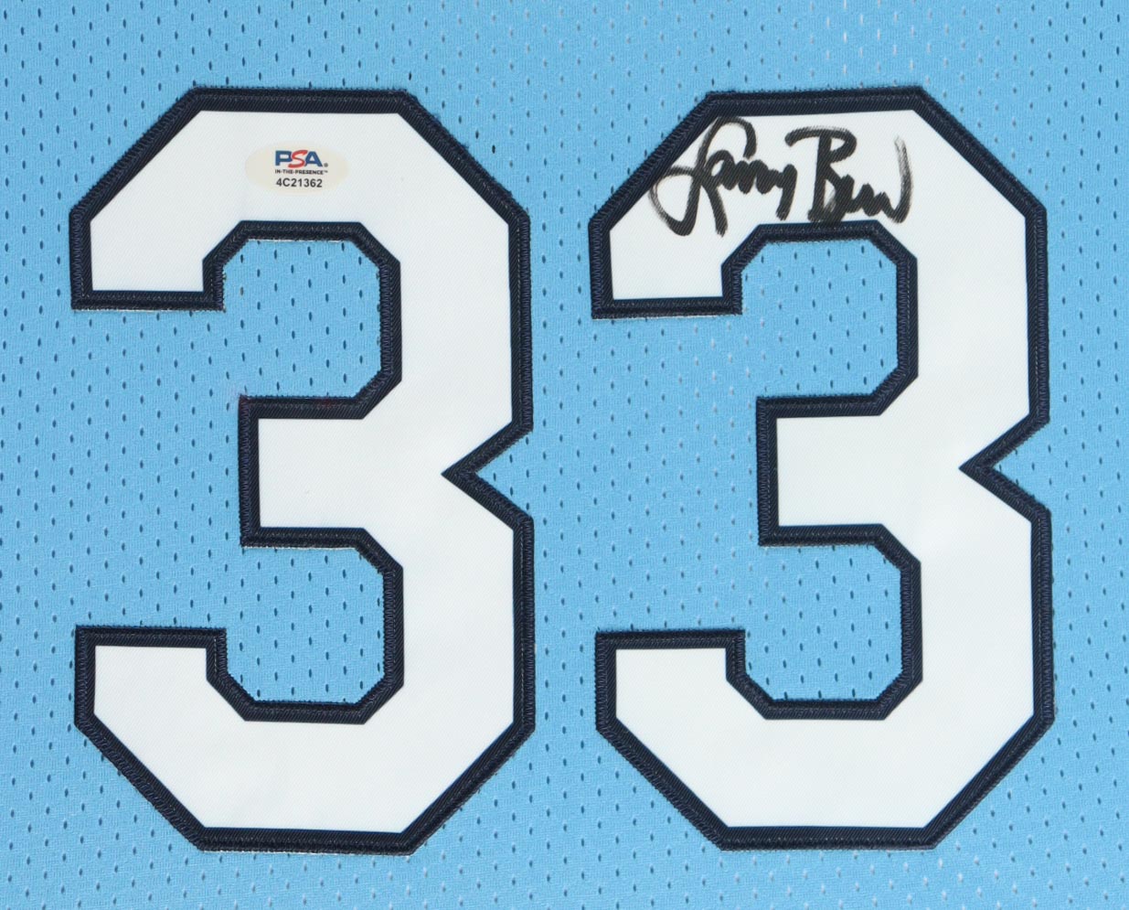 Larry Bird Signed Custom Framed Jersey Display with Sycamores Pin (PSA) at PristineAuction.com Larry Bird Signed Custom Framed Jersey Display with Sycamores Pin (PSA) at PristineAuction.com