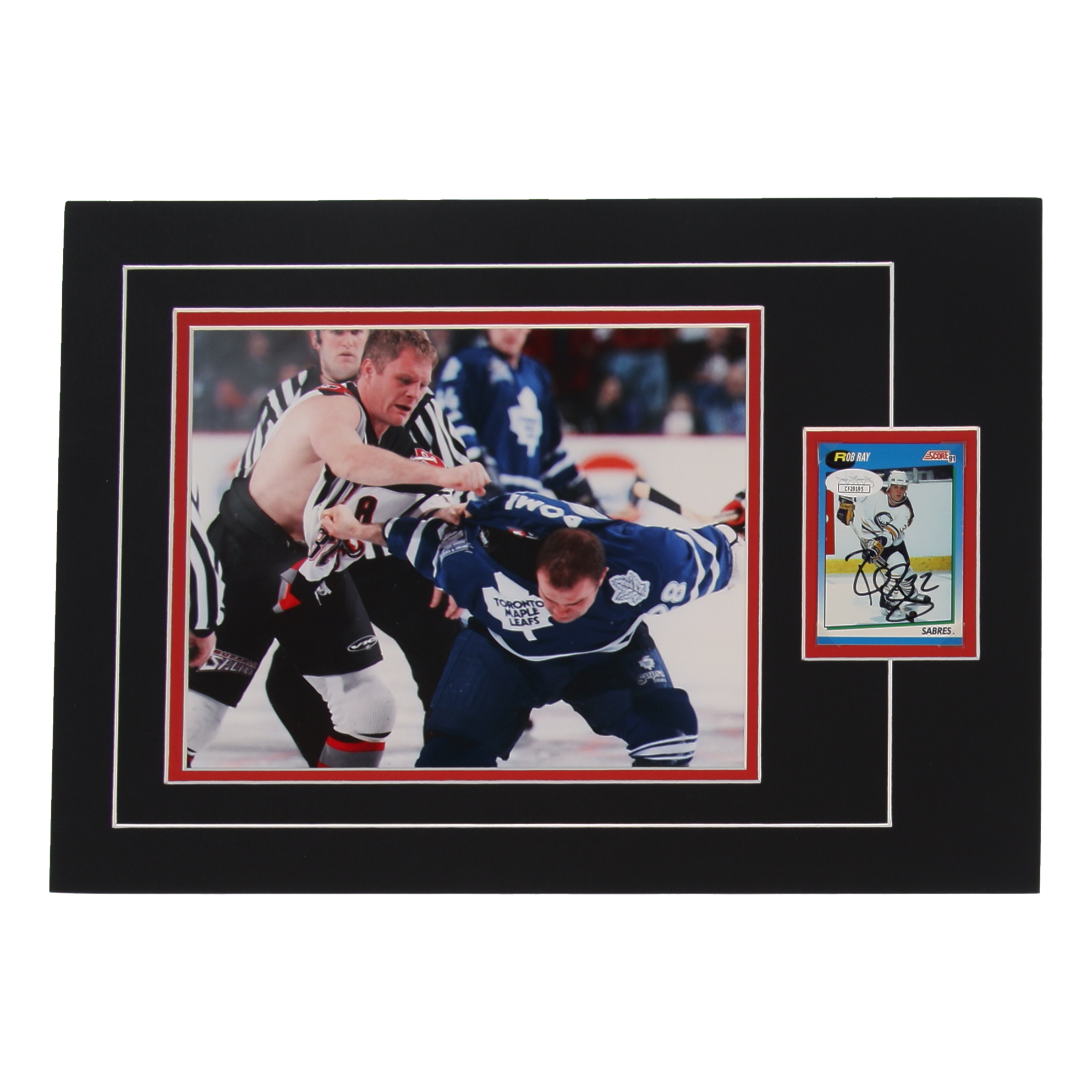 Rob Ray Signed 12x17 Custom Matted Sports Card Display with Photo (JSA) at PristineAuction.com Rob Ray Signed 12x17 Custom Matted Sports Card Display with Photo (JSA) at PristineAuction.com