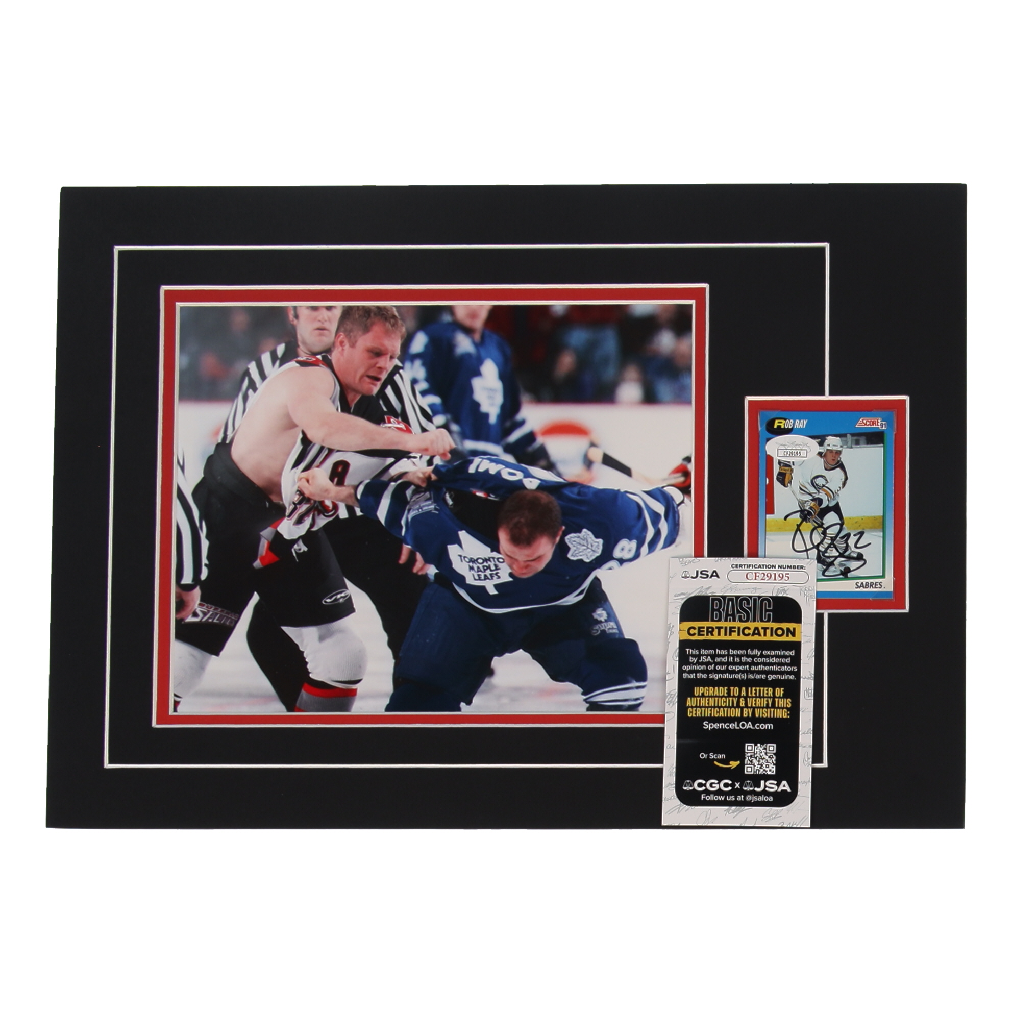 Rob Ray Signed 12x17 Custom Matted Sports Card Display with Photo (JSA) at PristineAuction.com Rob Ray Signed 12x17 Custom Matted Sports Card Display with Photo (JSA) at PristineAuction.com