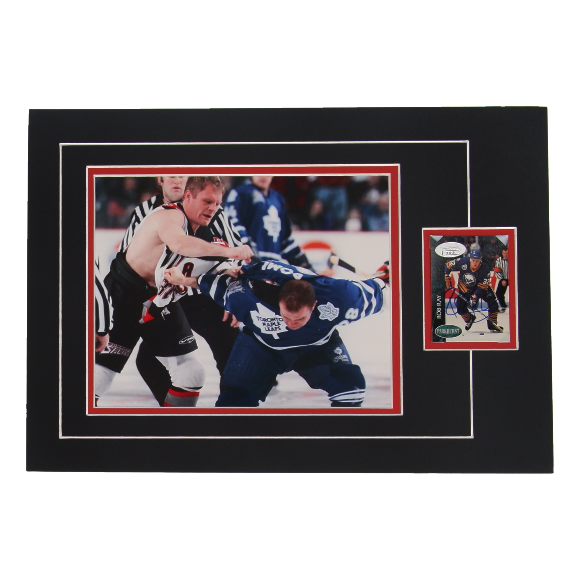 Rob Ray Signed 12x17 Custom Matted Sports Card Display with Photo (JSA) at PristineAuction.com Rob Ray Signed 12x17 Custom Matted Sports Card Display with Photo (JSA) at PristineAuction.com