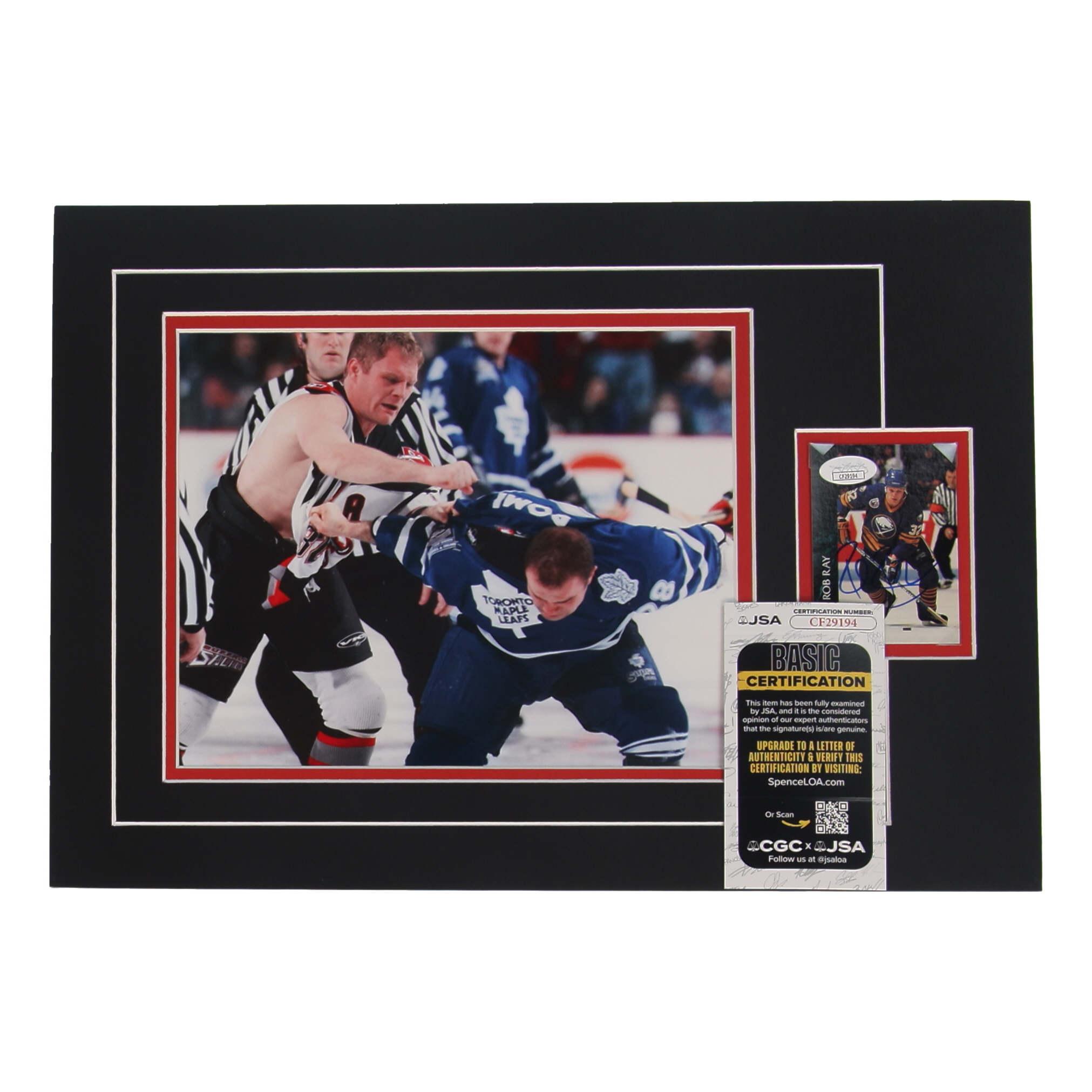 Rob Ray Signed 12x17 Custom Matted Sports Card Display with Photo (JSA) at PristineAuction.com Rob Ray Signed 12x17 Custom Matted Sports Card Display with Photo (JSA) at PristineAuction.com