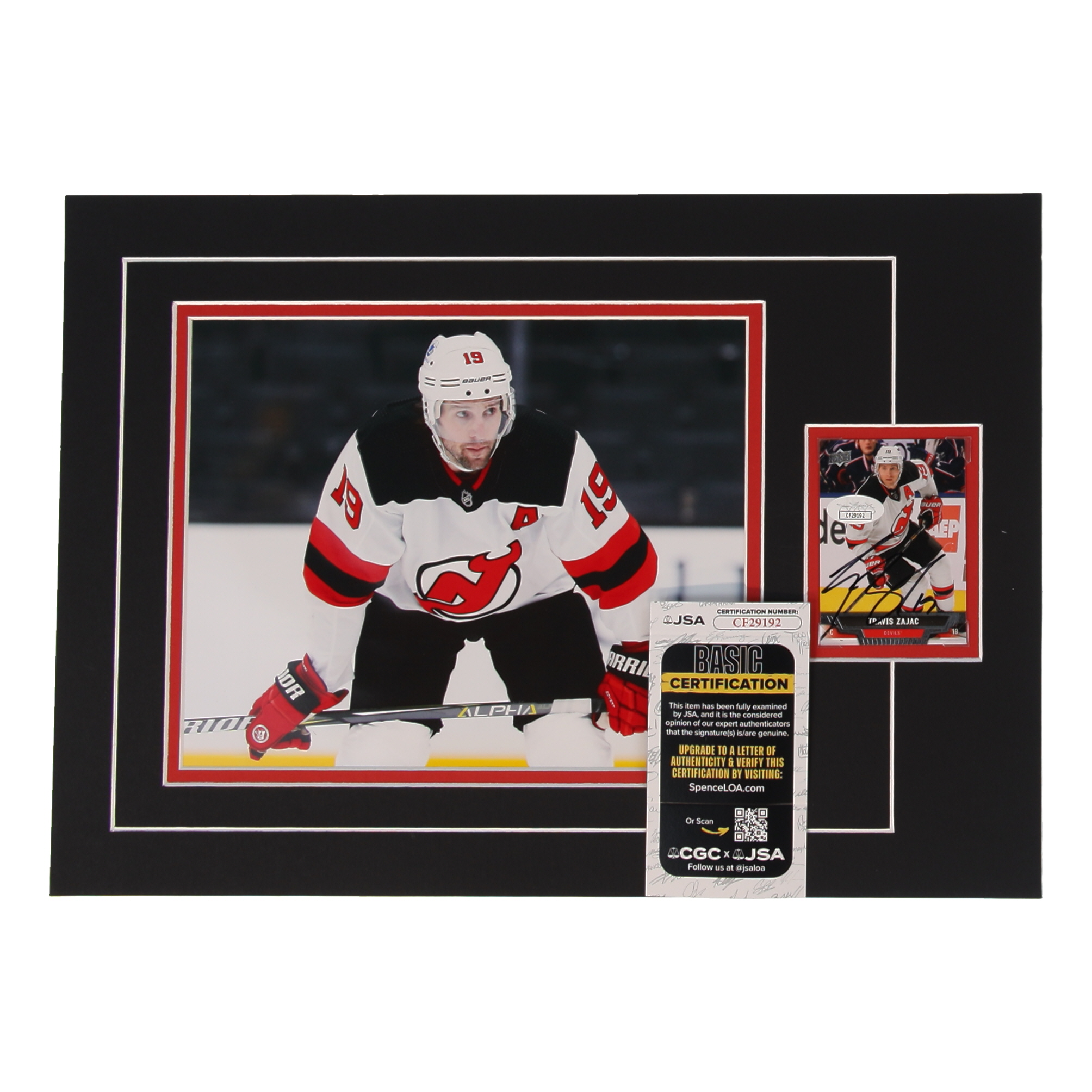 Travis Zajac Signed 12x17 Custom Matted Sports Card Display with Photo (JSA) at PristineAuction.com Travis Zajac Signed 12x17 Custom Matted Sports Card Display with Photo (JSA) at PristineAuction.com