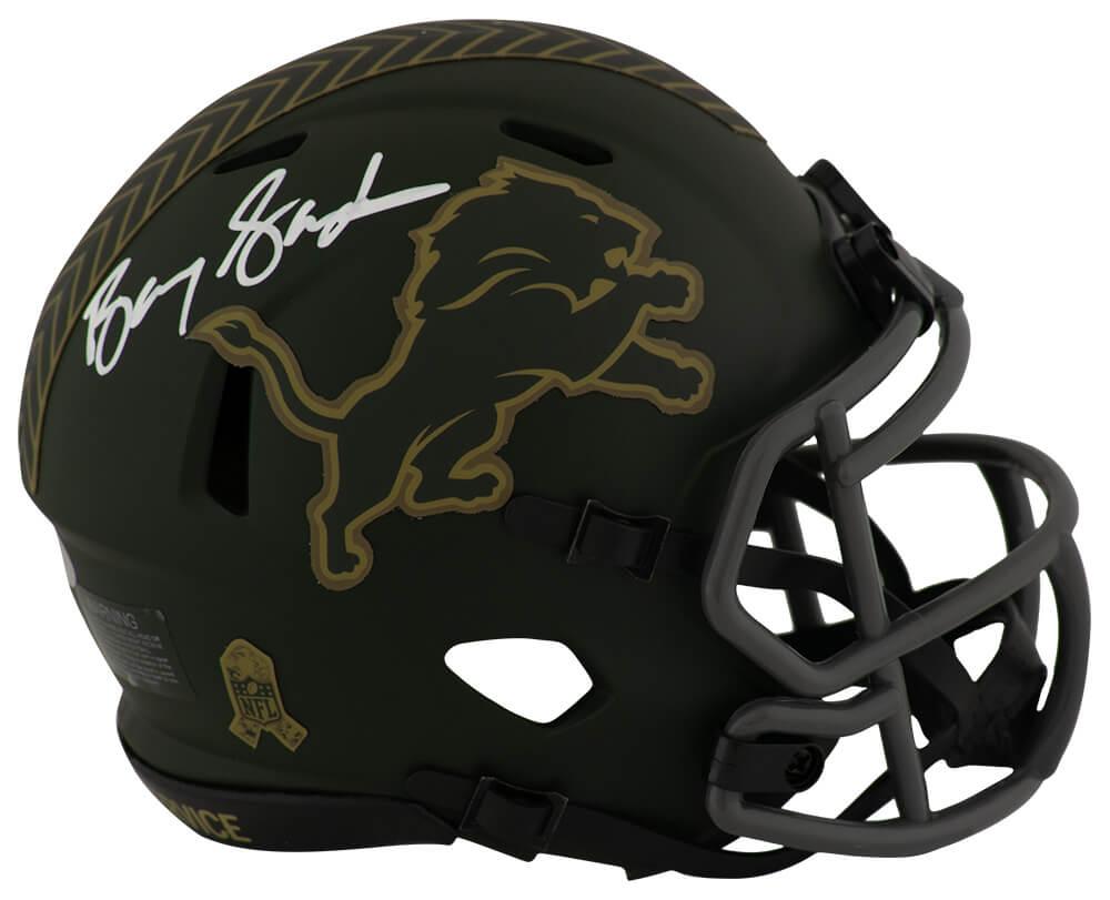 Barry Sanders Signed Lions Salute to Service Speed Mini Helmet (Schwartz) at PristineAuction.com Barry Sanders Signed Lions Salute to Service Speed Mini Helmet (Schwartz) at PristineAuction.com