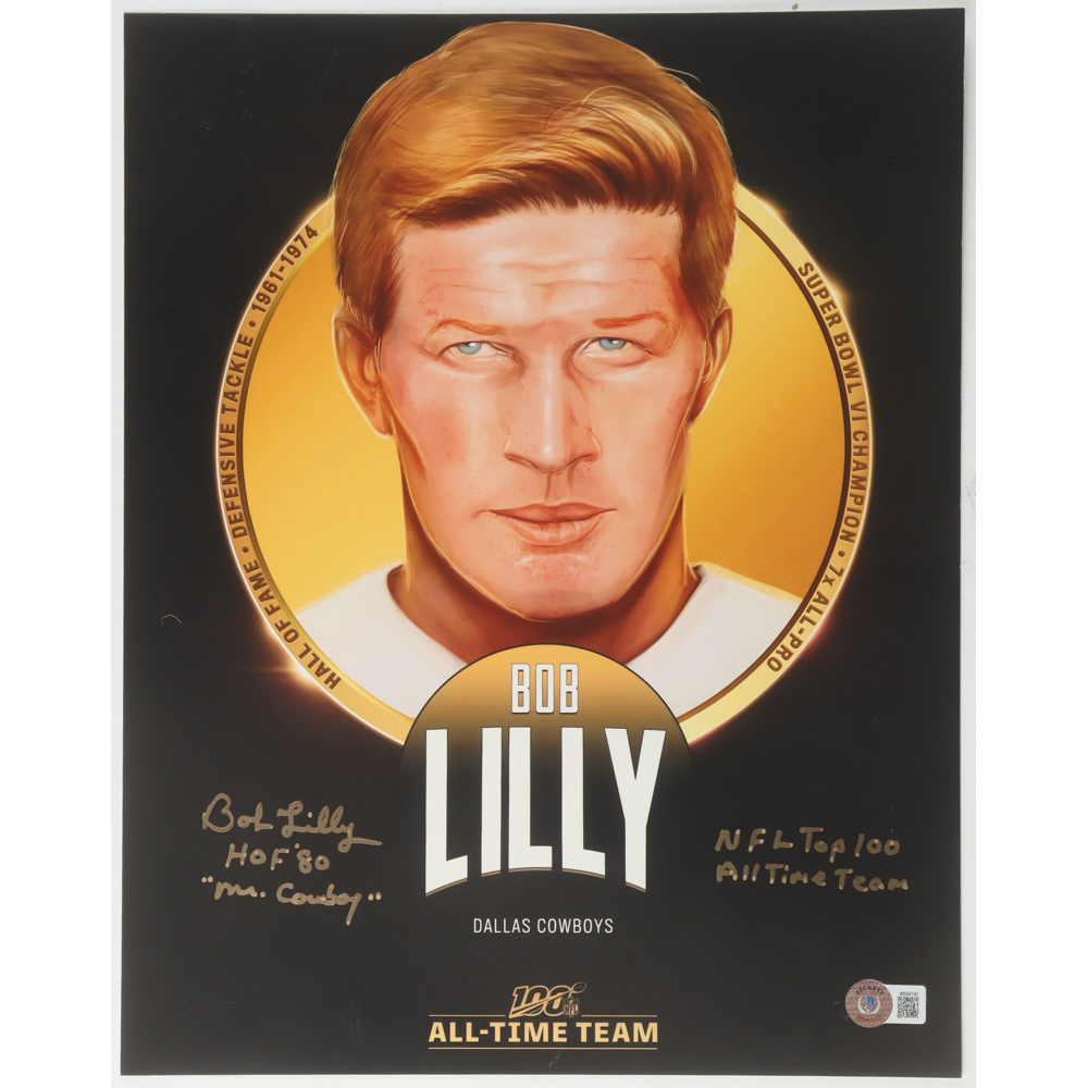 Bob Lilly Signed Cowboys 11x14 Poster with Extensive Inscription (Beckett) at PristineAuction.com