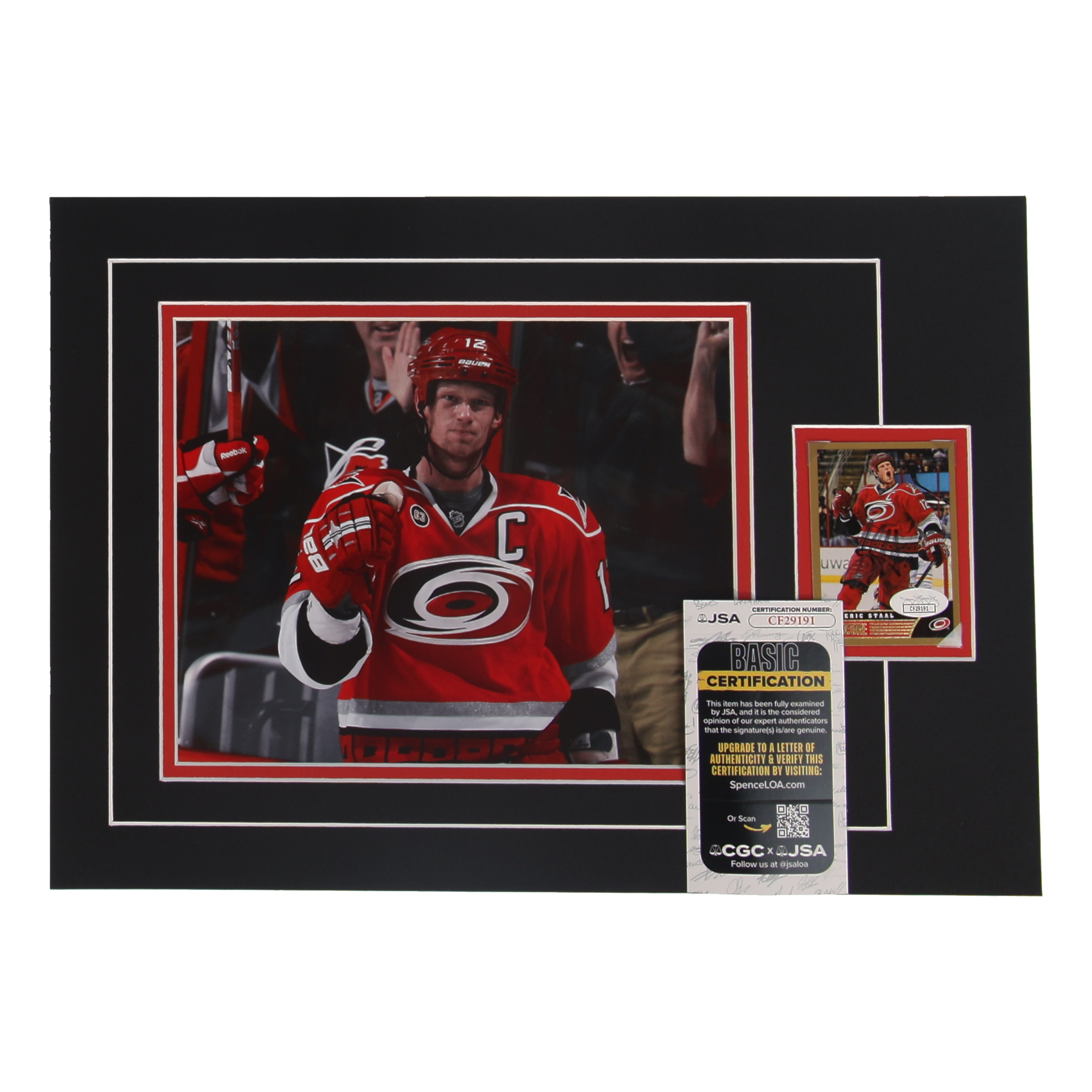 Eric Staal Signed 12x17 Custom Matted Sports Card Display with Photo (JSA) at PristineAuction.com Eric Staal Signed 12x17 Custom Matted Sports Card Display with Photo (JSA) at PristineAuction.com