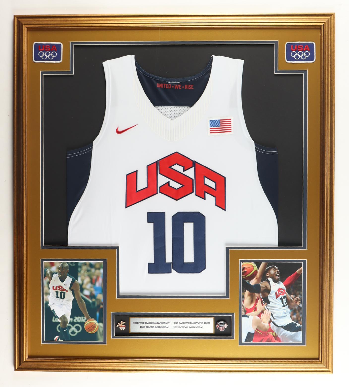 Kobe Bryant Custom Framed Jersey Display with (2) Olympic Pins at PristineAuction.com Kobe Bryant Custom Framed Jersey Display with (2) Olympic Pins at PristineAuction.com