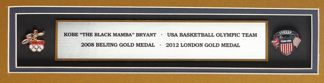 Kobe Bryant Custom Framed Jersey Display with (2) Olympic Pins at PristineAuction.com Kobe Bryant Custom Framed Jersey Display with (2) Olympic Pins at PristineAuction.com
