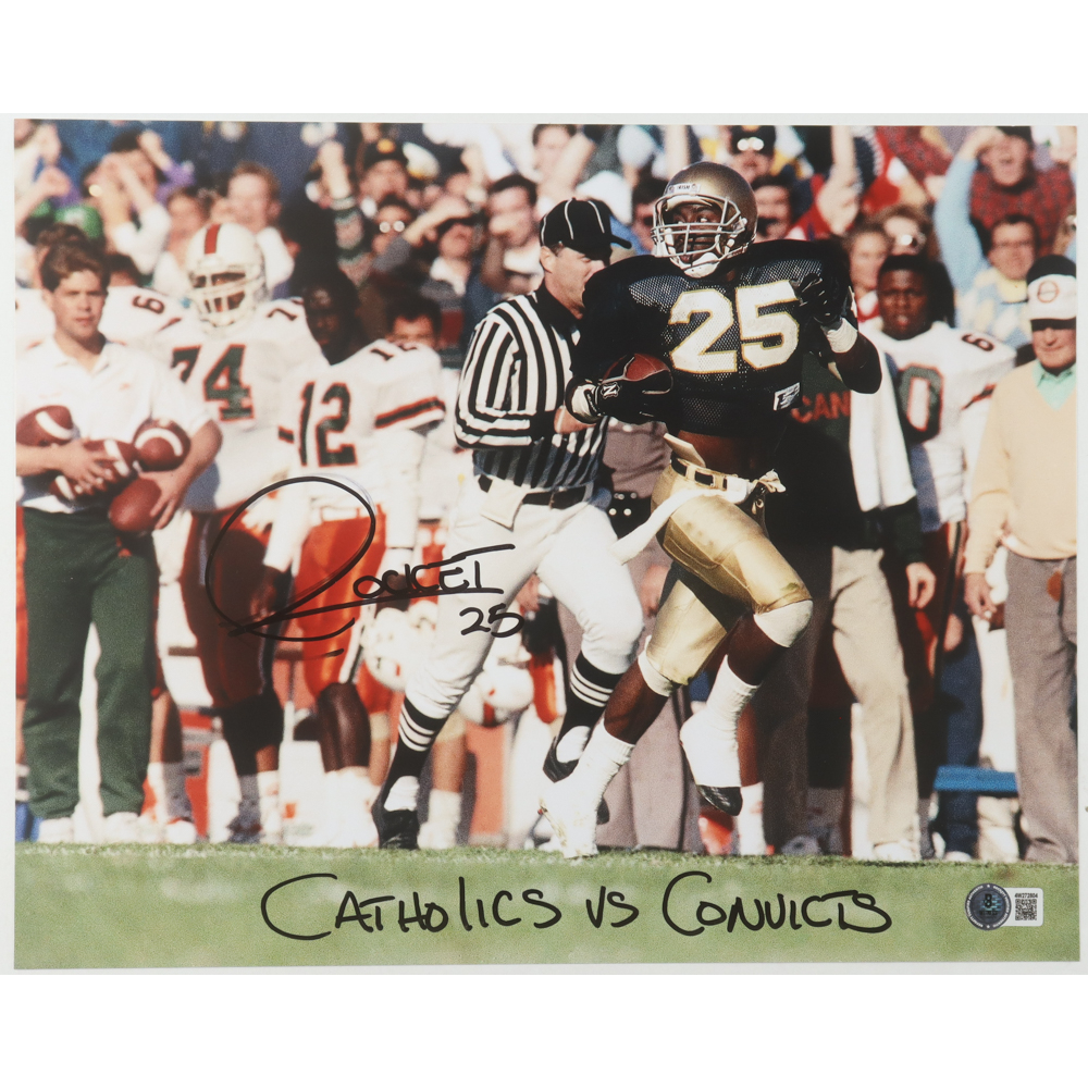Raghib "Rocket" Ismail Signed Notre Dame Fighting Irish 11x14 Photo Inscribed "Catholics vs. Convicts" (Beckett) at PristineAuction.com