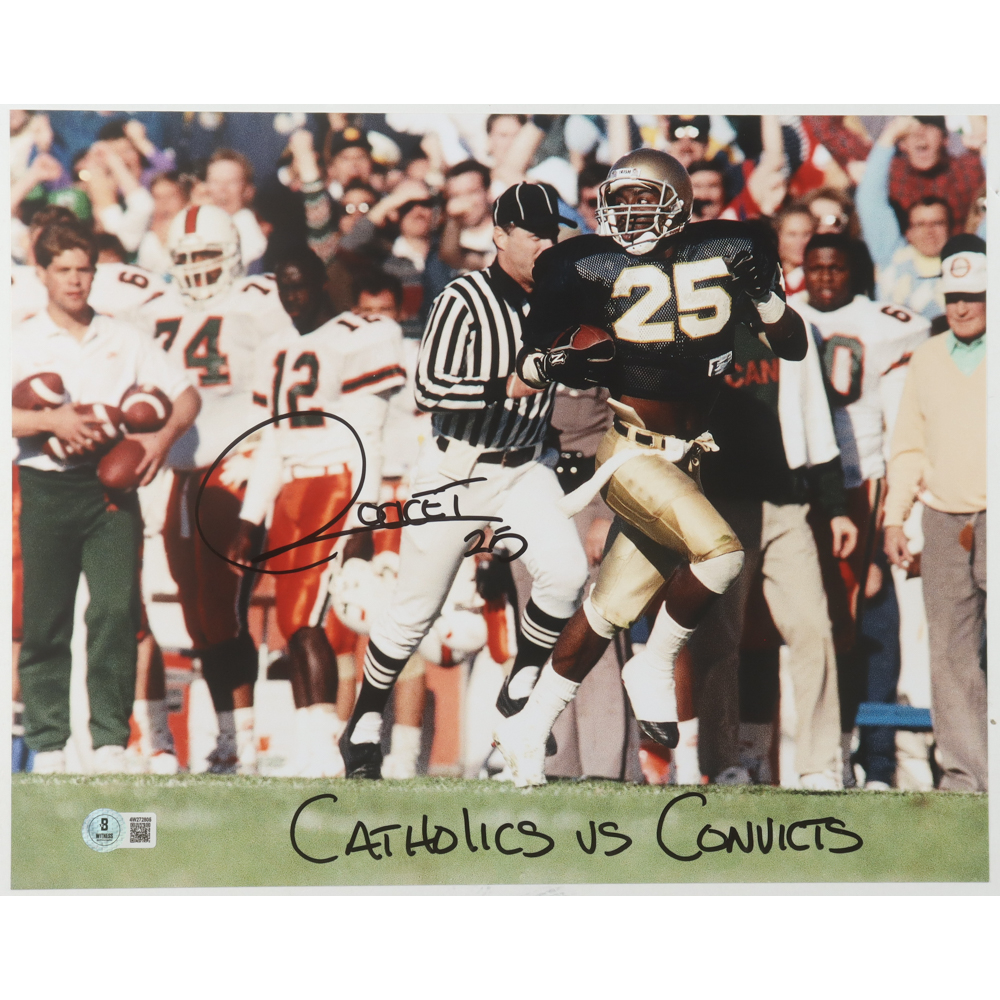 Raghib "Rocket" Ismail Signed Notre Dame Fighting Irish 11x14 Photo Inscribed "Catholics vs. Convicts" (Beckett) at PristineAuction.com
