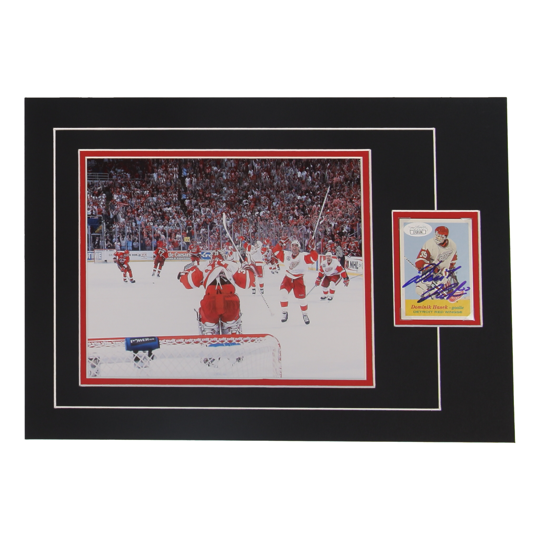 Dominik Hasek Signed 12x17 Custom Matted Sports Card Display with Photo (JSA) at PristineAuction.com Dominik Hasek Signed 12x17 Custom Matted Sports Card Display with Photo (JSA) at PristineAuction.com