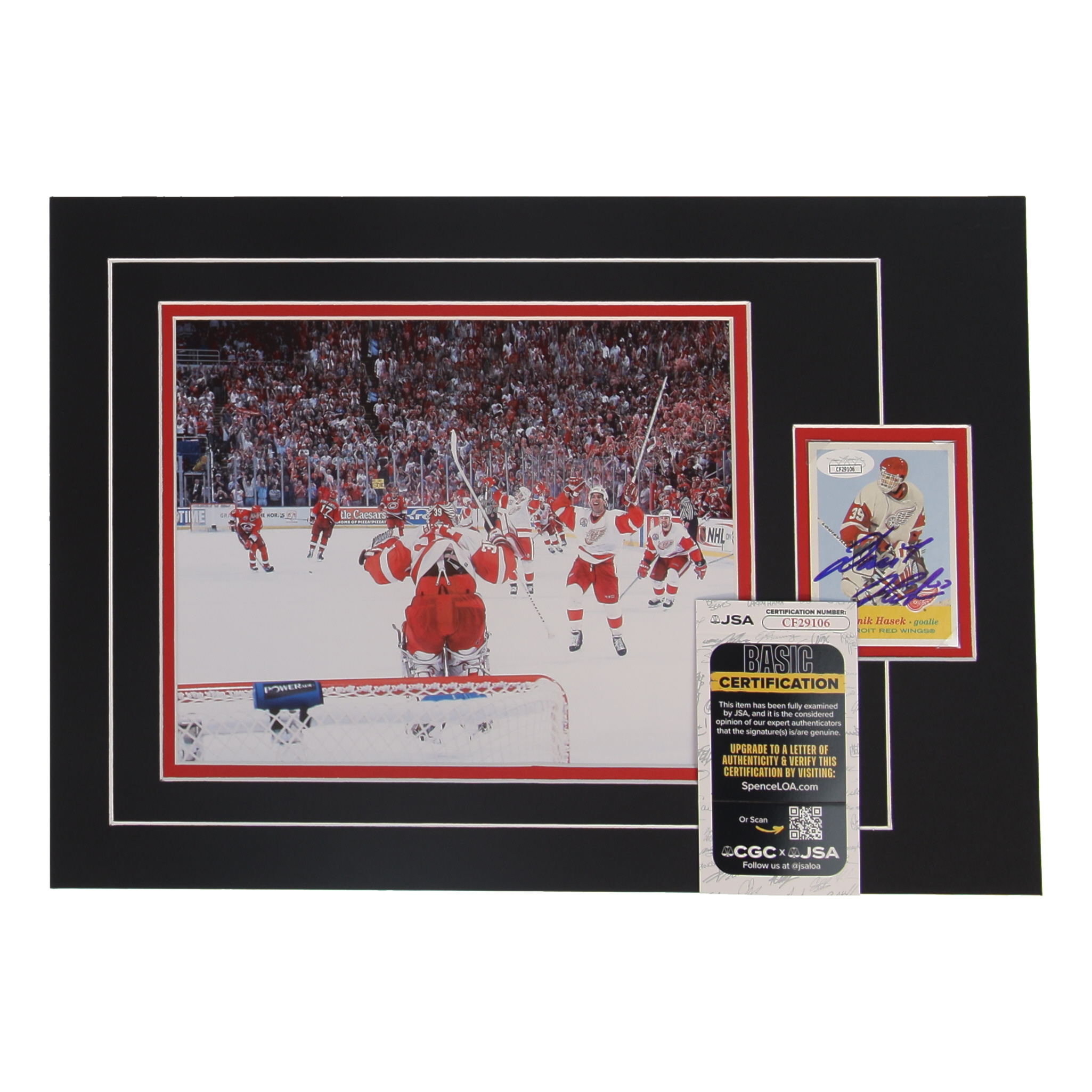 Dominik Hasek Signed 12x17 Custom Matted Sports Card Display with Photo (JSA) at PristineAuction.com Dominik Hasek Signed 12x17 Custom Matted Sports Card Display with Photo (JSA) at PristineAuction.com