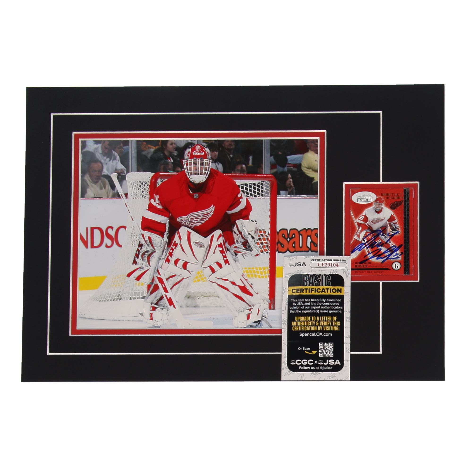 Dominik Hasek Signed 12x17 Custom Matted Sports Card Display with Photo (JSA) at PristineAuction.com Dominik Hasek Signed 12x17 Custom Matted Sports Card Display with Photo (JSA) at PristineAuction.com