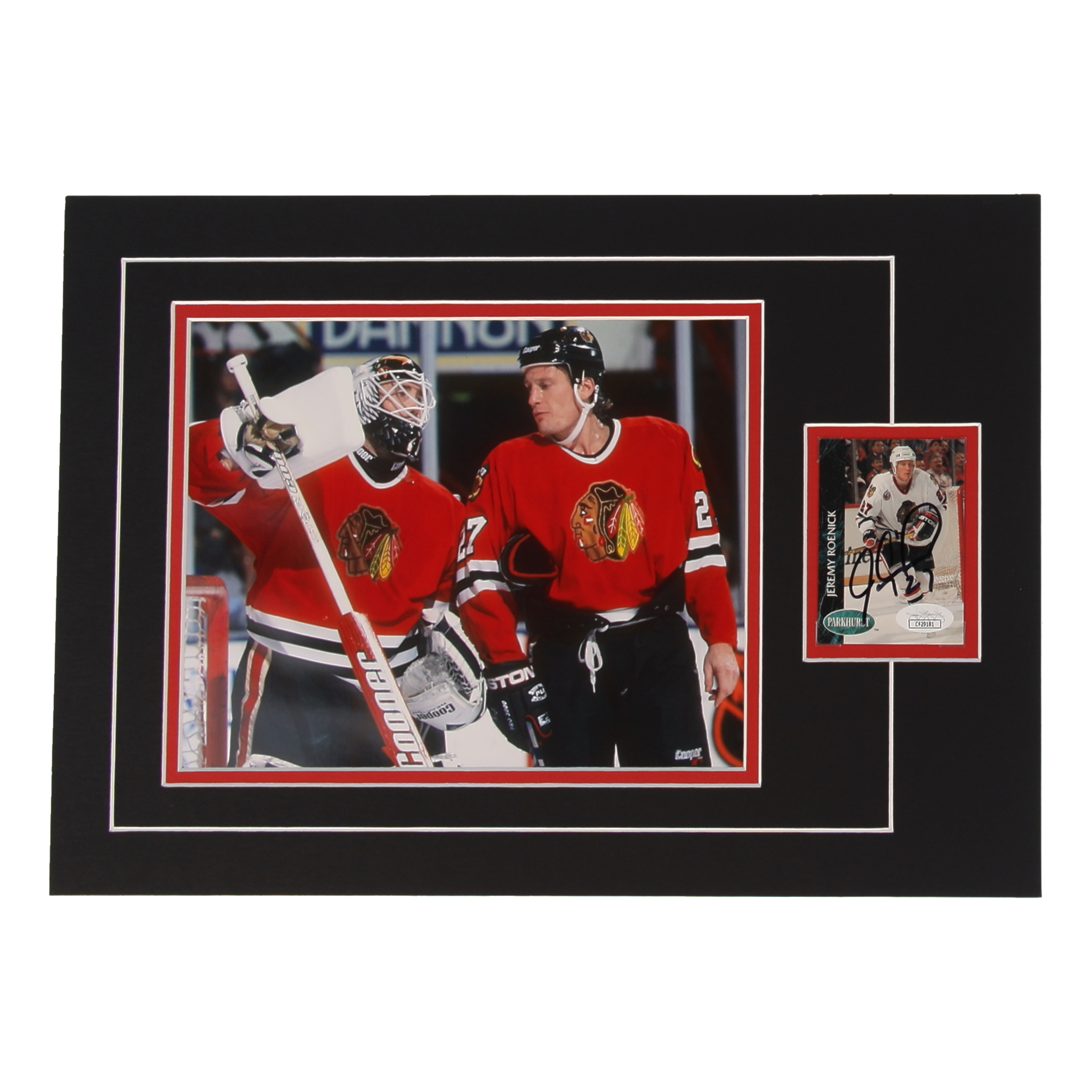 Jeremy Roenick Signed 12x17 Custom Matted Sports Card Display with Photo (JSA) at PristineAuction.com Jeremy Roenick Signed 12x17 Custom Matted Sports Card Display with Photo (JSA) at PristineAuction.com