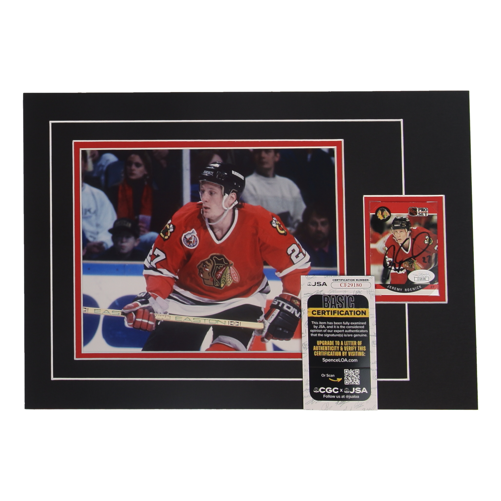Jeremy Roenick Signed 12x17 Custom Matted Sports Card Display with Photo (JSA) at PristineAuction.com Jeremy Roenick Signed 12x17 Custom Matted Sports Card Display with Photo (JSA) at PristineAuction.com
