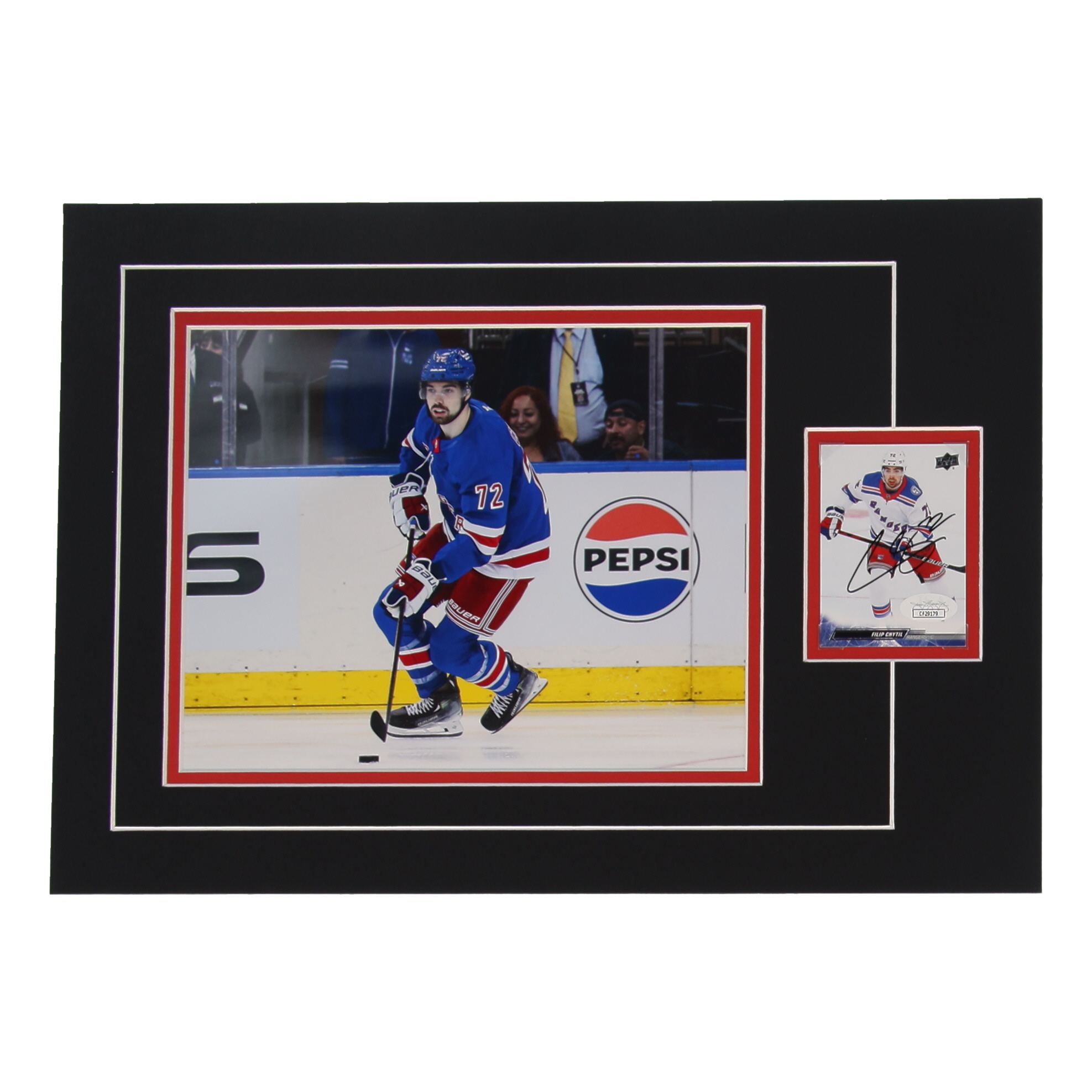 Filip Chytil Signed 12x17 Custom Matted Sports Card Display with Photo (JSA) at PristineAuction.com Filip Chytil Signed 12x17 Custom Matted Sports Card Display with Photo (JSA) at PristineAuction.com