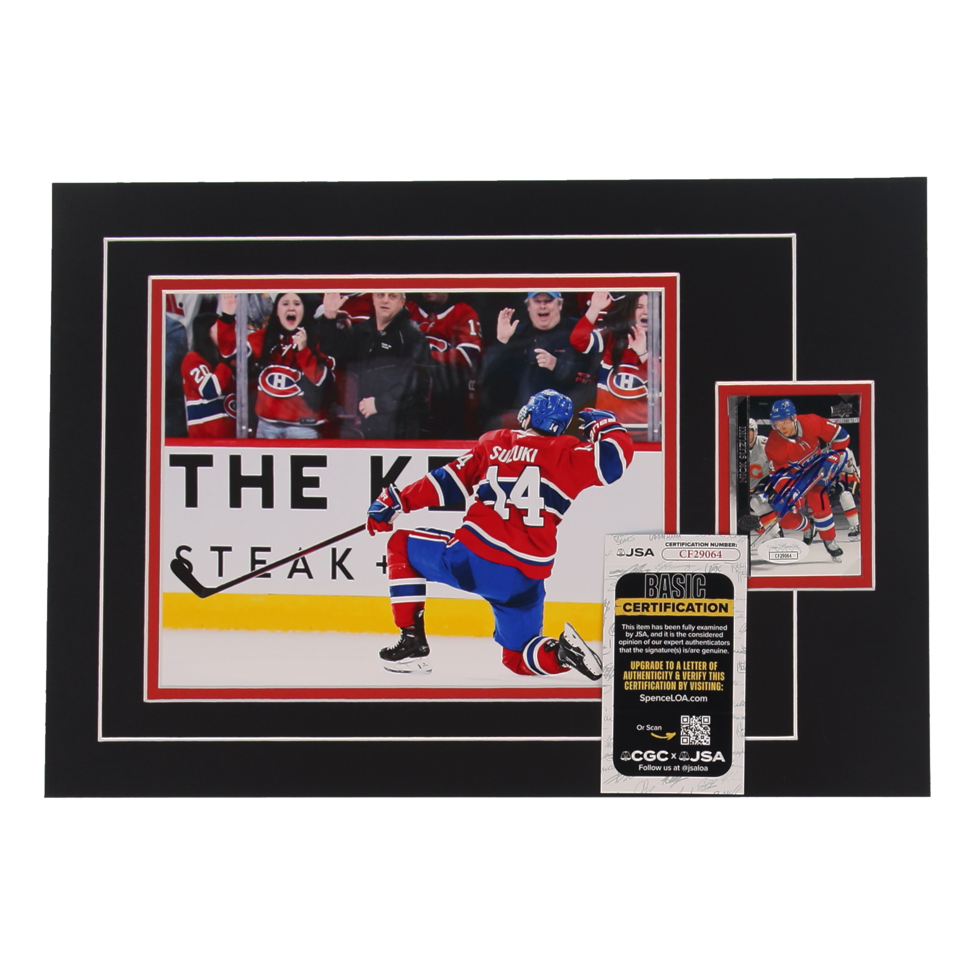 Nick Suzuki Signed 12x17 Custom Matted Sports Card Display with Photo (JSA) at PristineAuction.com Nick Suzuki Signed 12x17 Custom Matted Sports Card Display with Photo (JSA) at PristineAuction.com