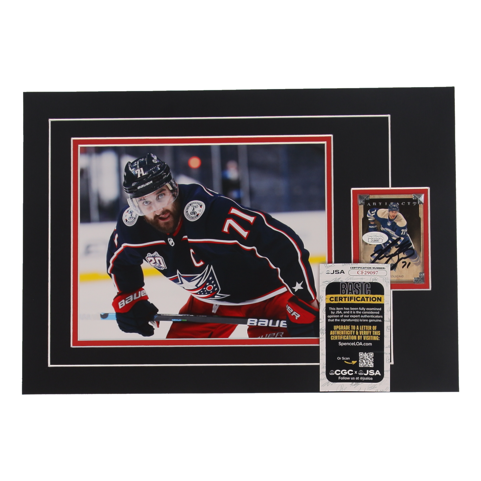 Nick Foligno Signed 12x17 Custom Matted Sports Card Display with Photo (JSA) at PristineAuction.com Nick Foligno Signed 12x17 Custom Matted Sports Card Display with Photo (JSA) at PristineAuction.com