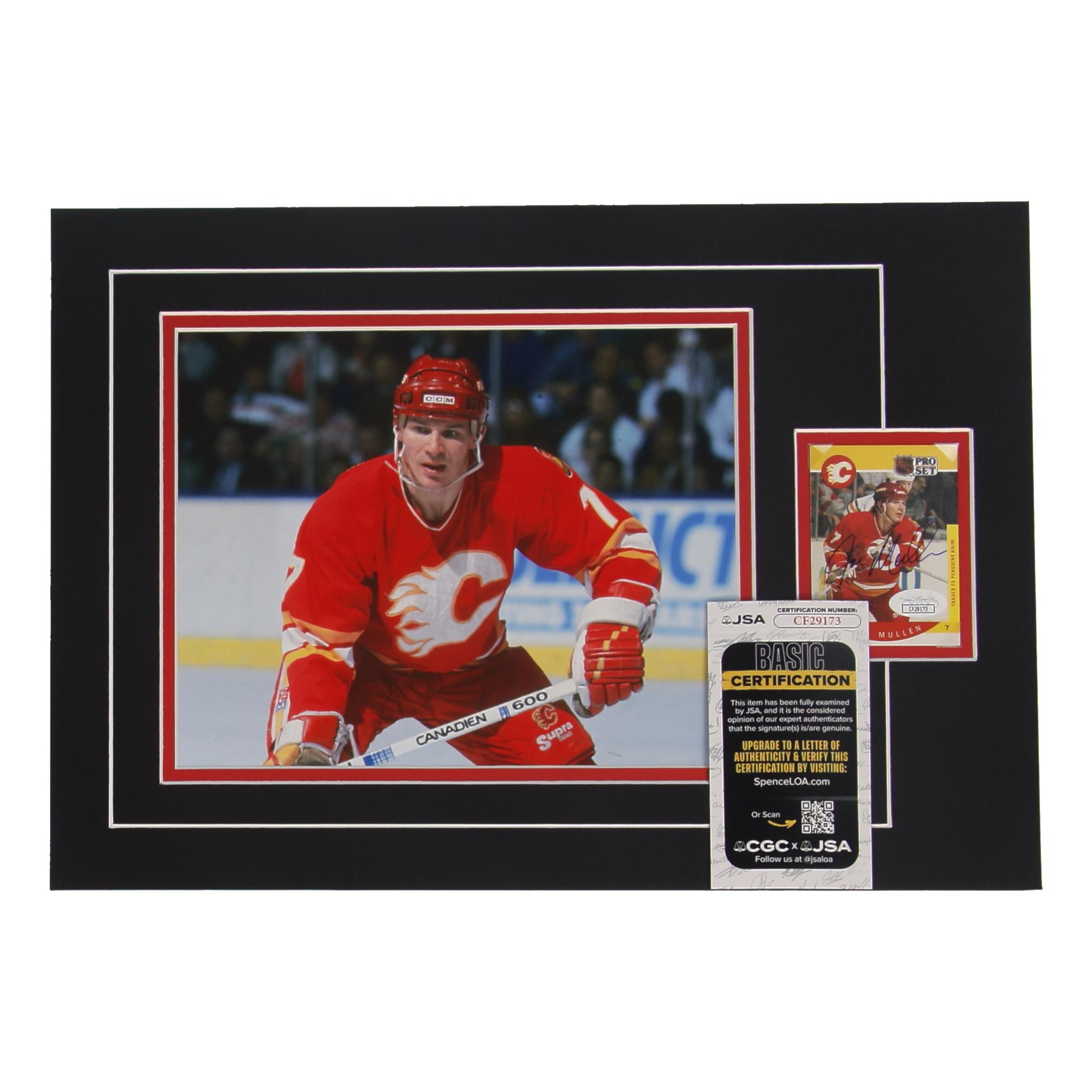 Joe Mullen Signed 12x17 Custom Matted Sports Card Display with Photo (JSA) at PristineAuction.com Joe Mullen Signed 12x17 Custom Matted Sports Card Display with Photo (JSA) at PristineAuction.com