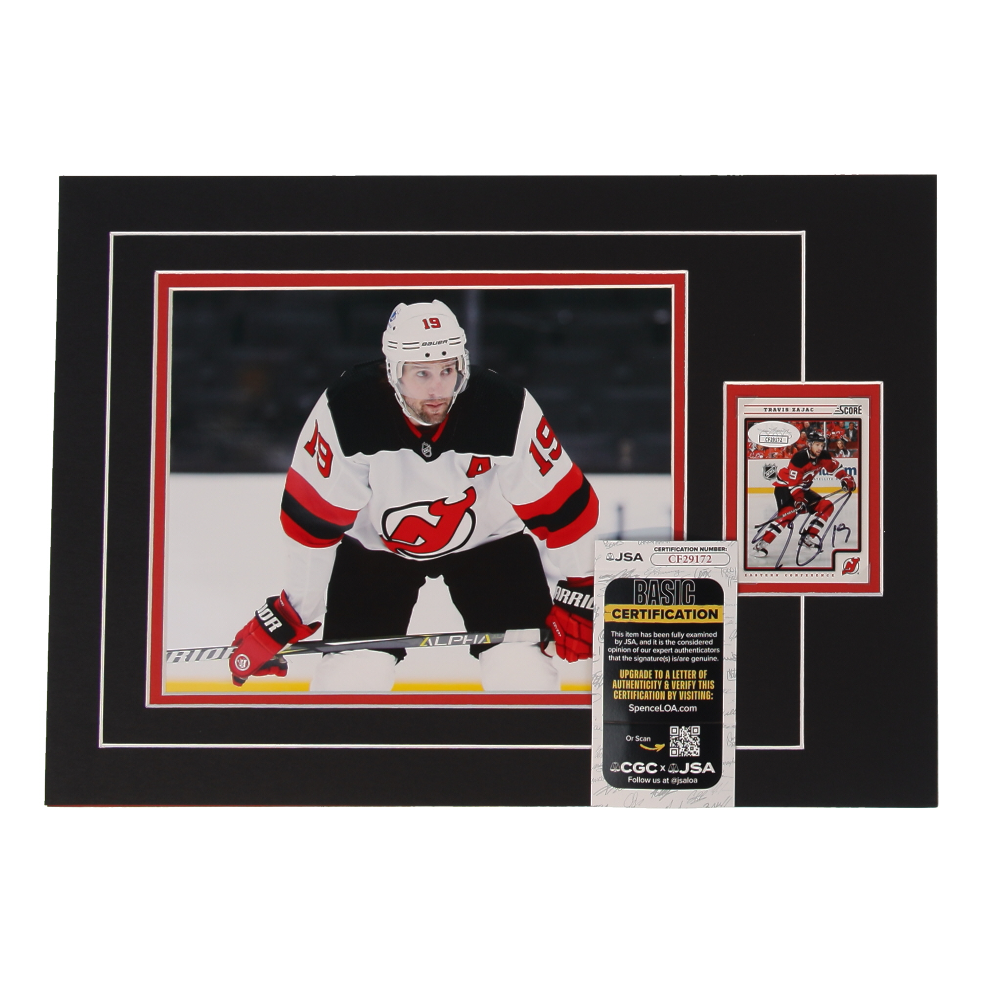 Travis Zajac Signed 12x17 Custom Matted Sports Card Display with Photo (JSA) at PristineAuction.com Travis Zajac Signed 12x17 Custom Matted Sports Card Display with Photo (JSA) at PristineAuction.com