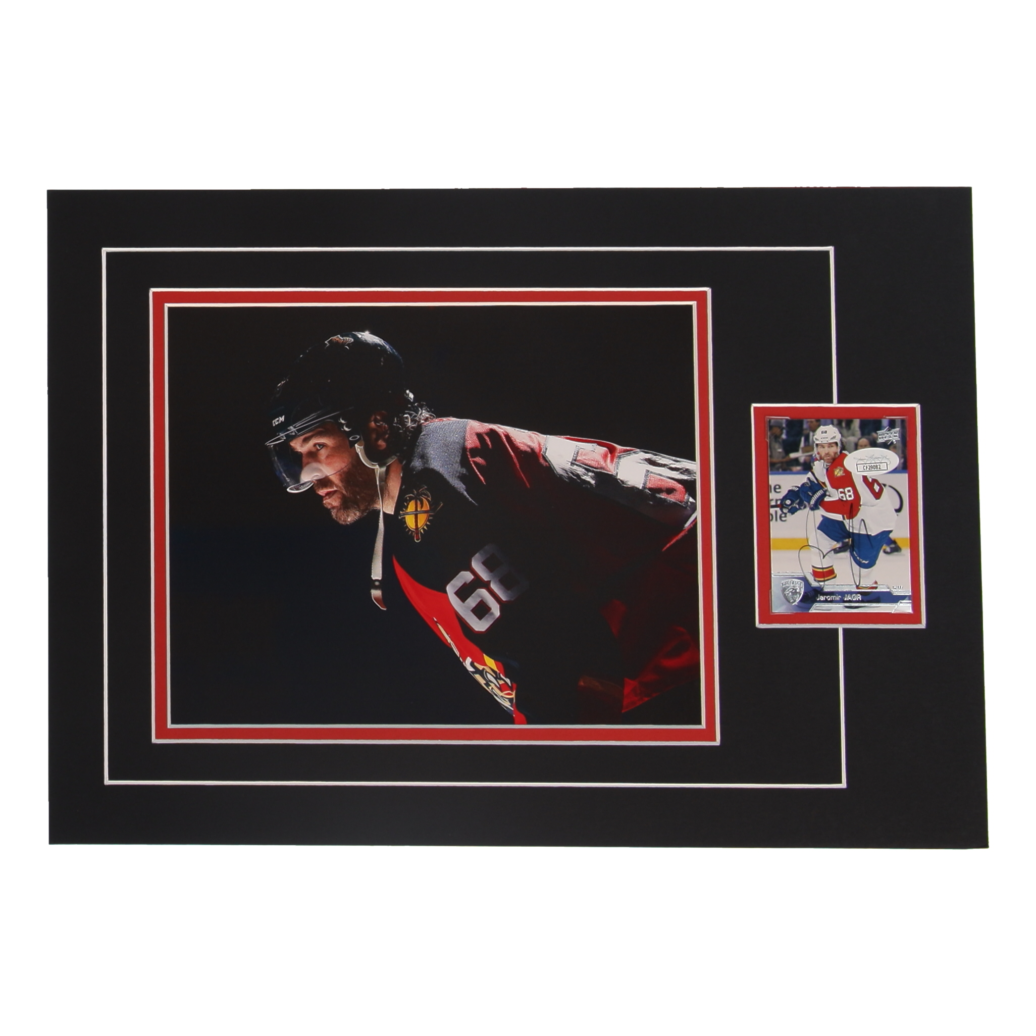 Jaromir Jagr Signed 12x17 Custom Matted Sports Card Display with Photo (JSA) at PristineAuction.com Jaromir Jagr Signed 12x17 Custom Matted Sports Card Display with Photo (JSA) at PristineAuction.com