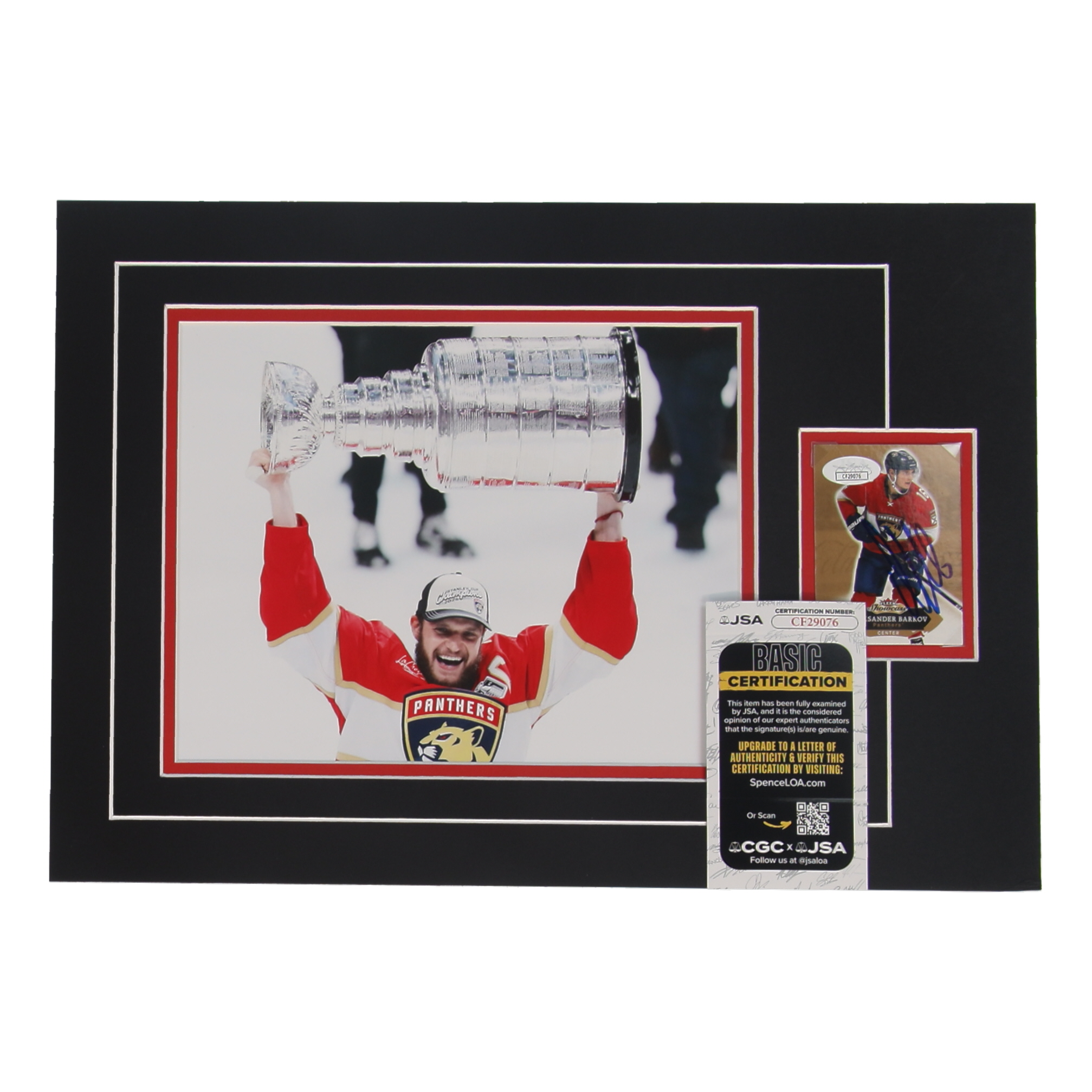 Aleksander Barkov Signed 12x17 Custom Matted Sports Card Display with Photo (JSA) at PristineAuction.com Aleksander Barkov Signed 12x17 Custom Matted Sports Card Display with Photo (JSA) at PristineAuction.com