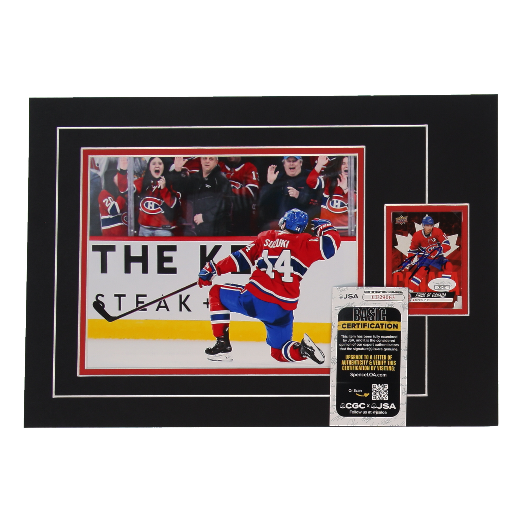 Nick Suzuki Signed 12x17 Custom Matted Sports Card Display with Photo (JSA) at PristineAuction.com Nick Suzuki Signed 12x17 Custom Matted Sports Card Display with Photo (JSA) at PristineAuction.com