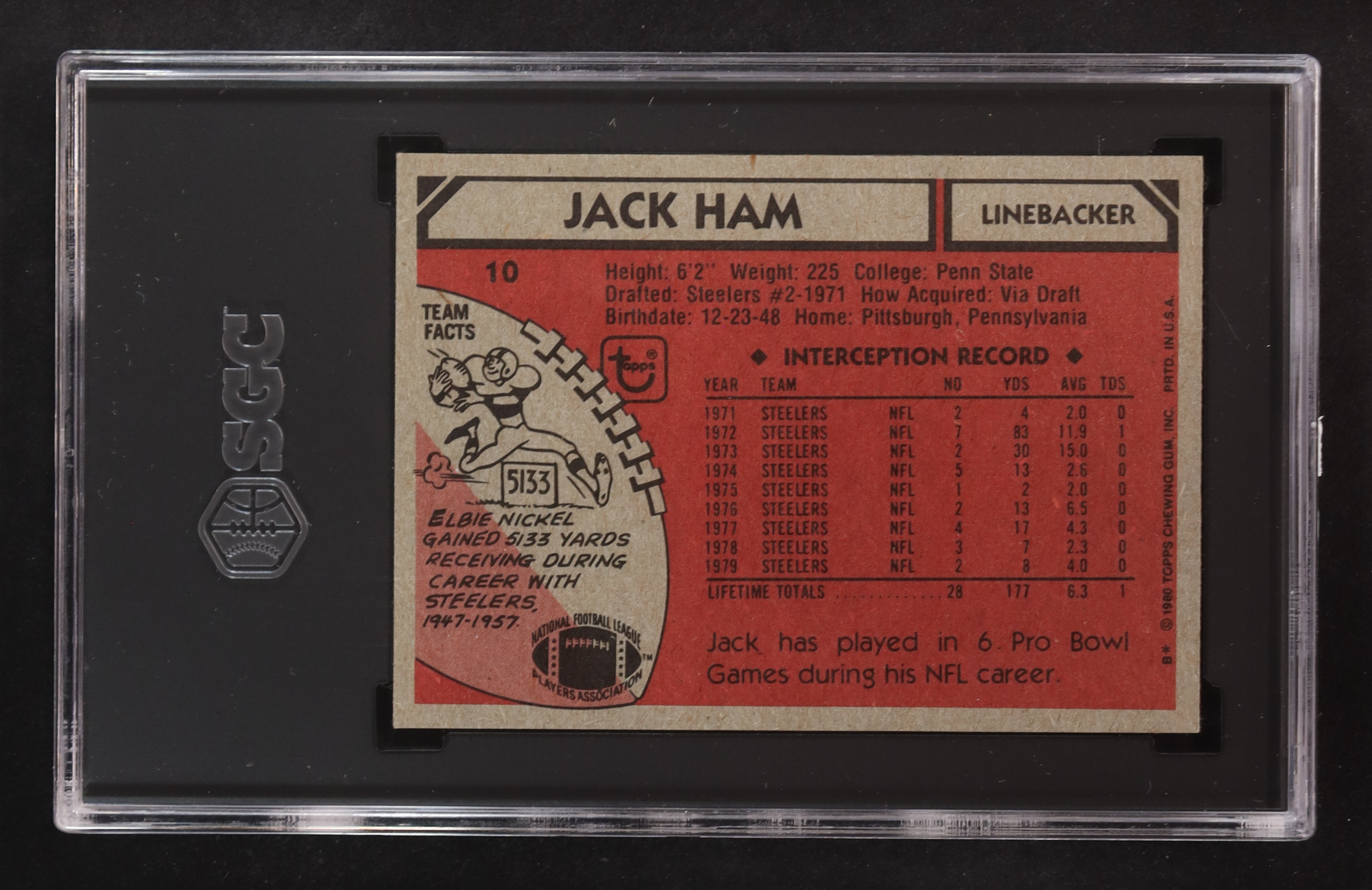 Jack Ham 1980 Topps #10 (SGC 6) at PristineAuction.com Jack Ham 1980 Topps #10 (SGC 6) at PristineAuction.com