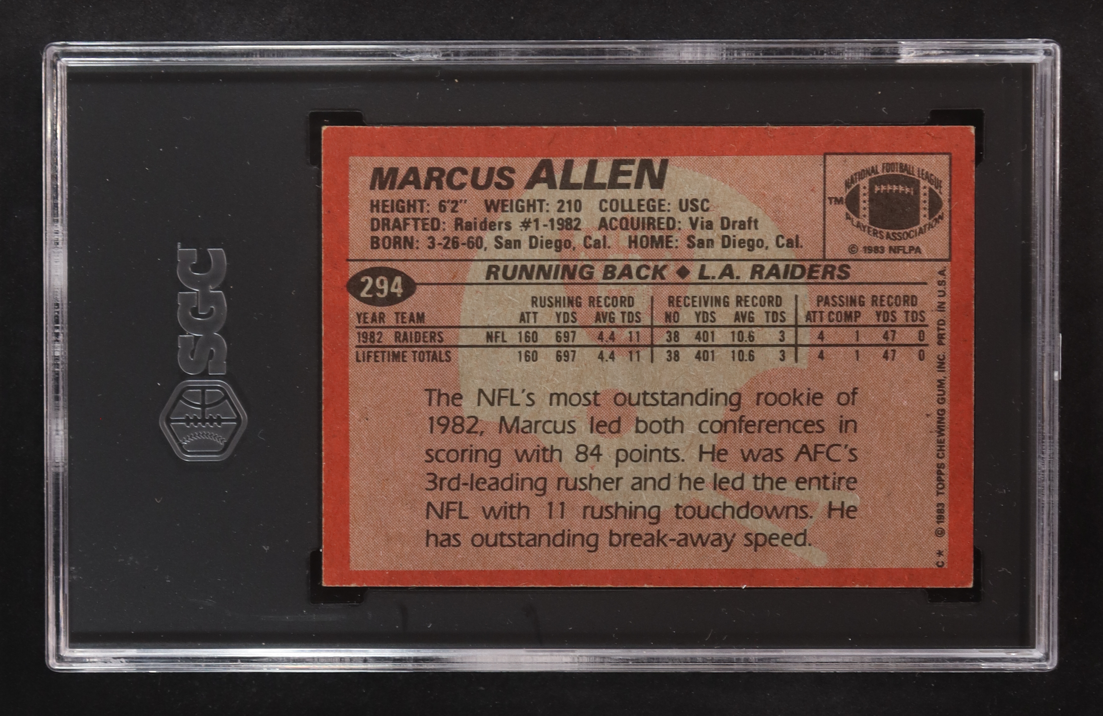 Marcus Allen 1983 Topps #294 RC (SGC 5.5) at PristineAuction.com Marcus Allen 1983 Topps #294 RC (SGC 5.5) at PristineAuction.com