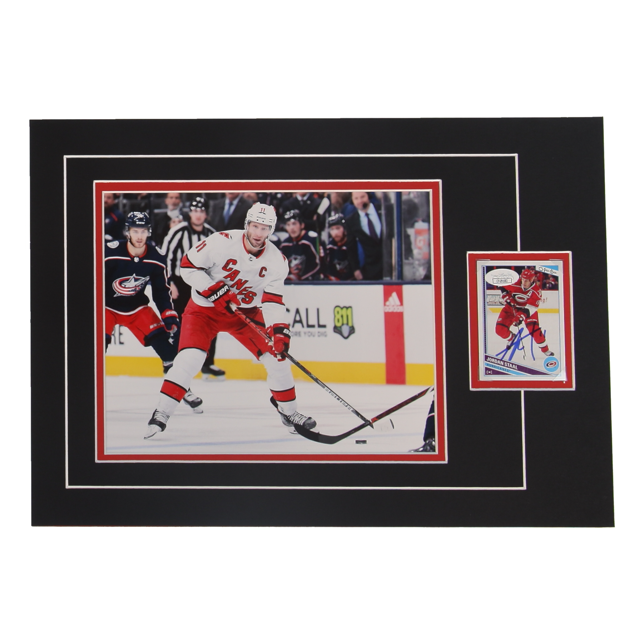 Jordan Staal Signed 12x17 Custom Matted Sports Card Display with Photo (JSA) at PristineAuction.com Jordan Staal Signed 12x17 Custom Matted Sports Card Display with Photo (JSA) at PristineAuction.com