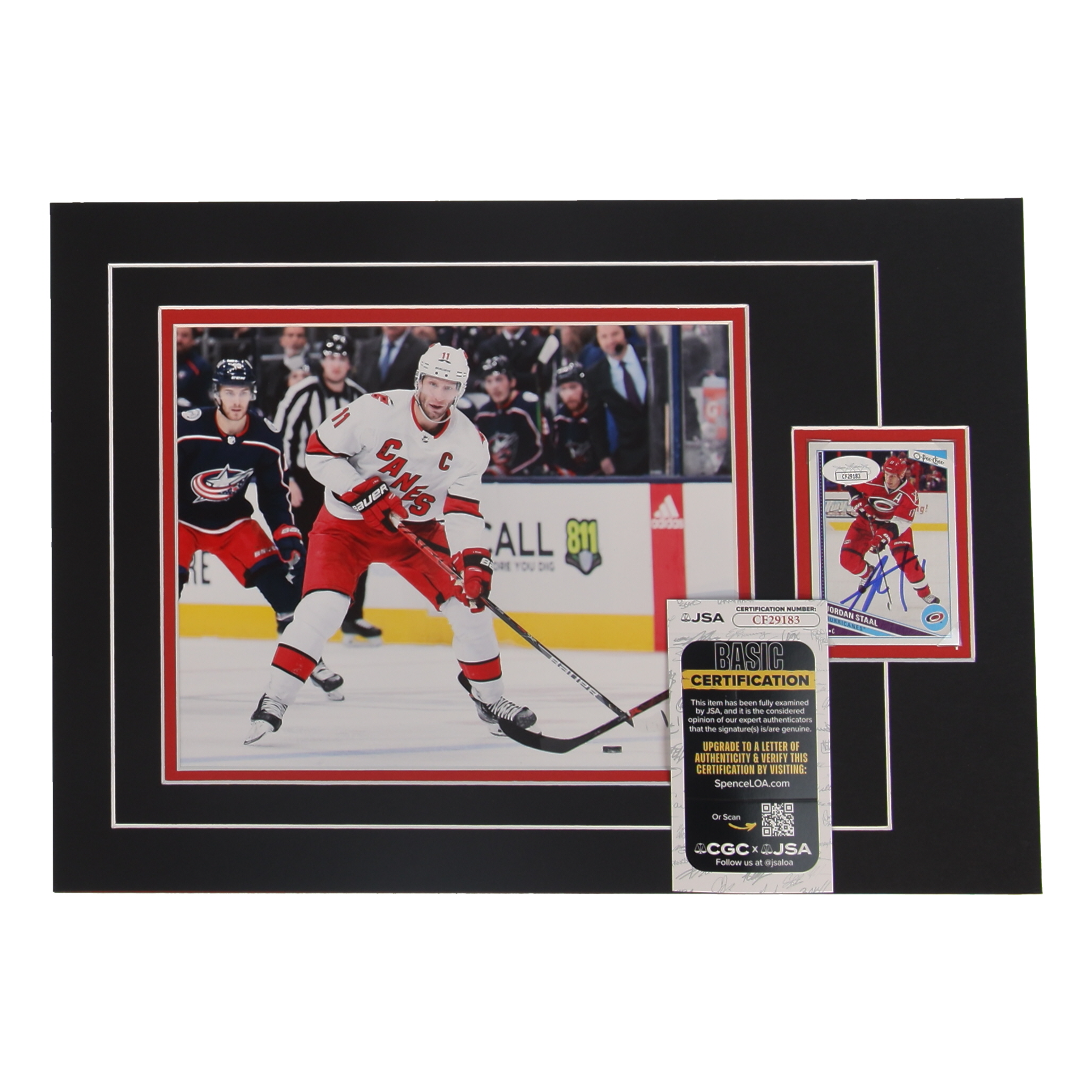 Jordan Staal Signed 12x17 Custom Matted Sports Card Display with Photo (JSA) at PristineAuction.com Jordan Staal Signed 12x17 Custom Matted Sports Card Display with Photo (JSA) at PristineAuction.com