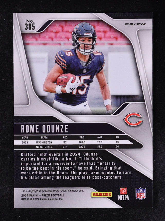 Rome Odunze 2024 Panini Prizm Autographs Prizms Silver #385 RC at PristineAuction.com Rome Odunze 2024 Panini Prizm Autographs Prizms Silver #385 RC at PristineAuction.com