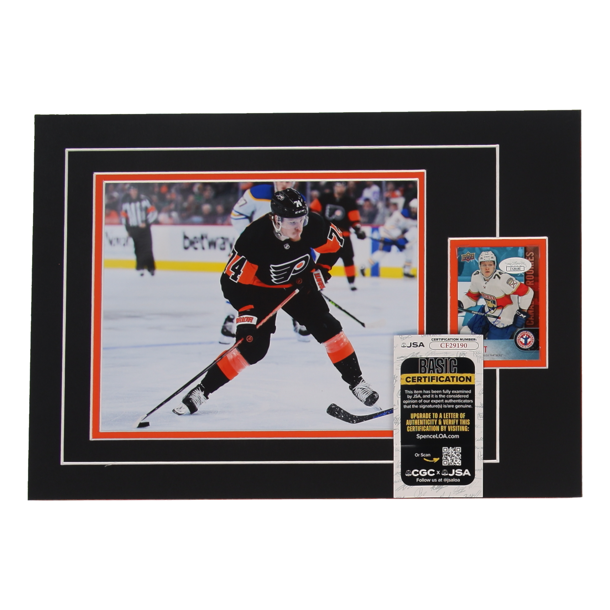 Owen Tippett Signed 12x17 Custom Matted Sports Card Display with Photo (JSA) at PristineAuction.com Owen Tippett Signed 12x17 Custom Matted Sports Card Display with Photo (JSA) at PristineAuction.com