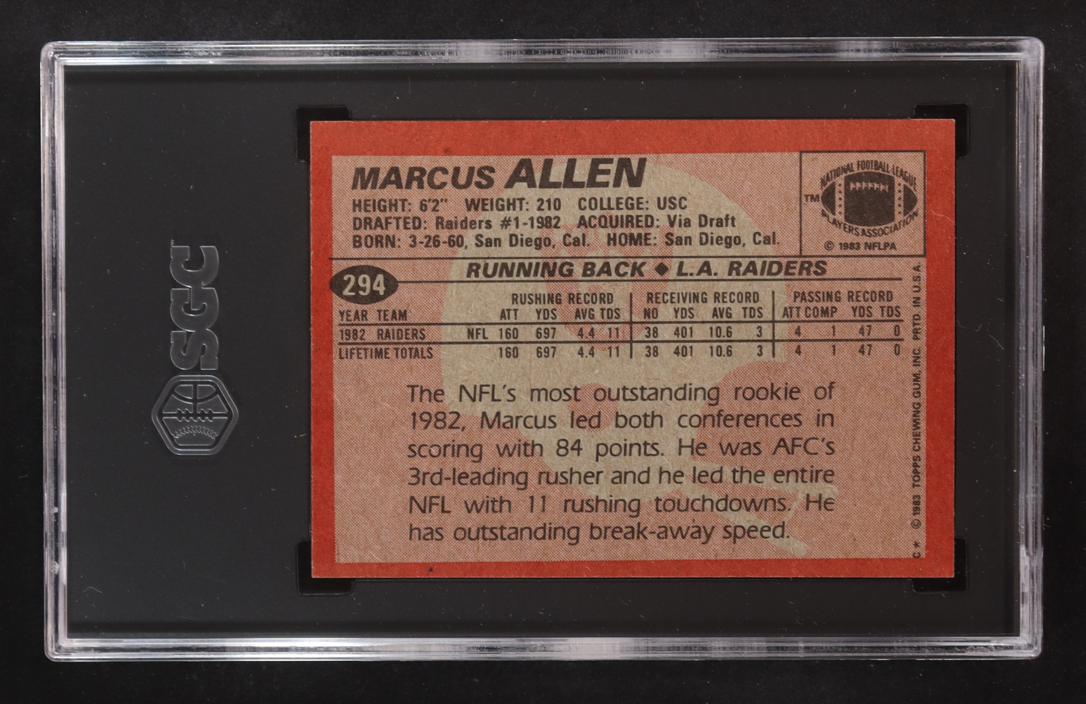 Marcus Allen 1983 Topps #294 RC (SGC 7) at PristineAuction.com Marcus Allen 1983 Topps #294 RC (SGC 7) at PristineAuction.com