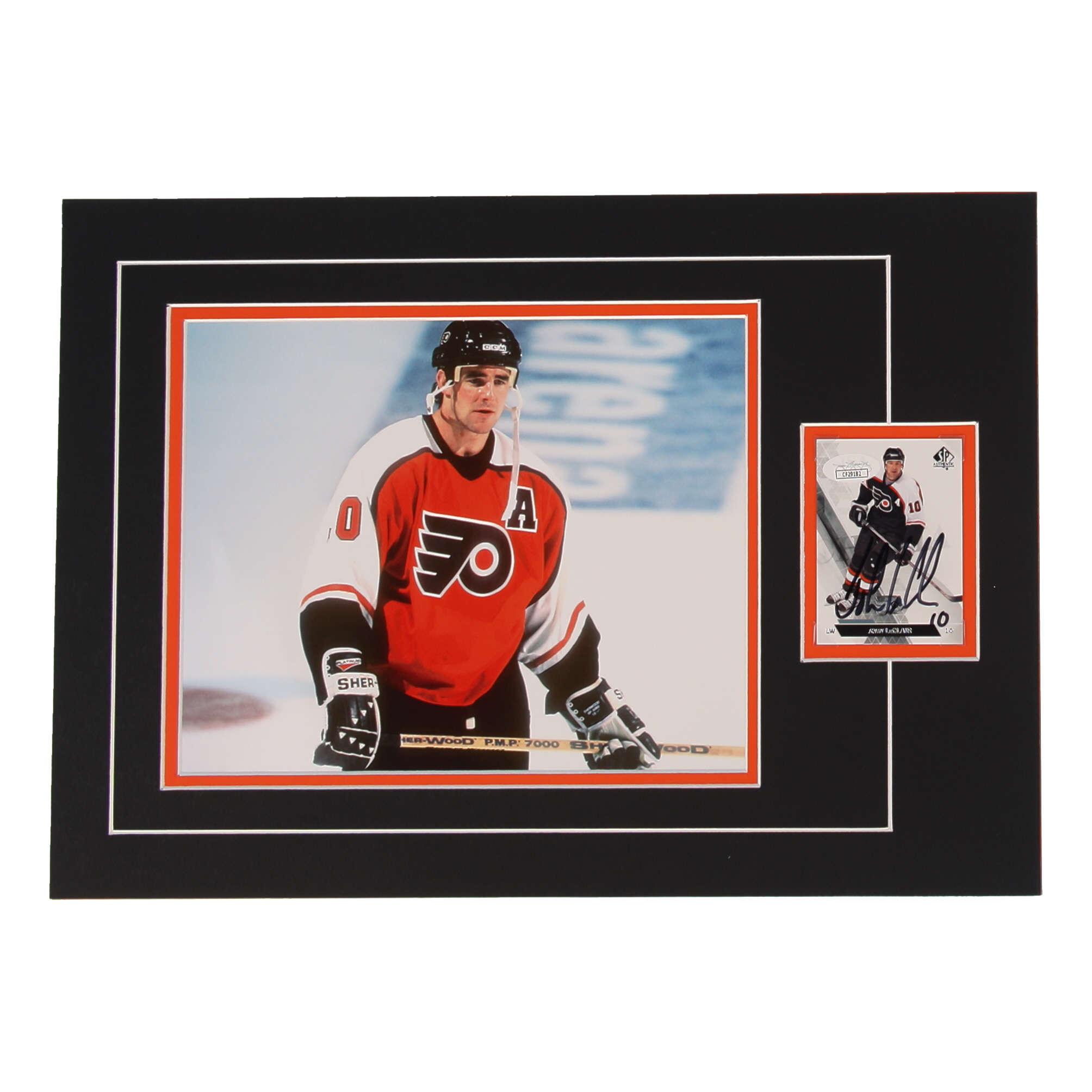 John LeClair Signed 12x17 Custom Matted Sports Card Display with Photo (JSA) at PristineAuction.com John LeClair Signed 12x17 Custom Matted Sports Card Display with Photo (JSA) at PristineAuction.com
